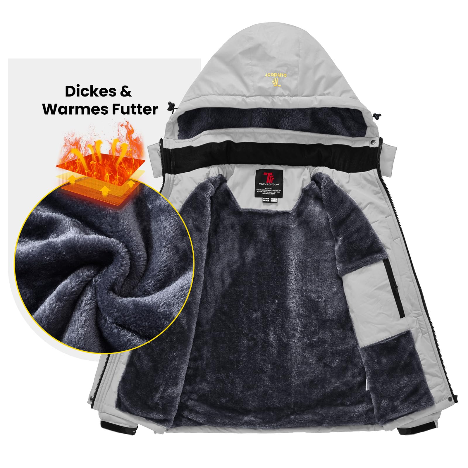 donhobo Veste Polaire pour Femme Veste de Ski Imperméable de Montagne Manteau d'hiver Extérieur en Polaire Coupe-Vent avec Capuche