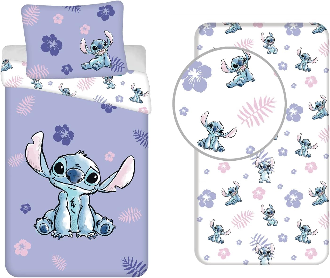 Jerry Fabrics Lilo & Stitch - Juego de cama (140 x 200 cm, 3 piezas, 100% algodón, funda nórdica + sábana bajera + funda de almohada de 50 x 70 cm, ropa de cama infantil