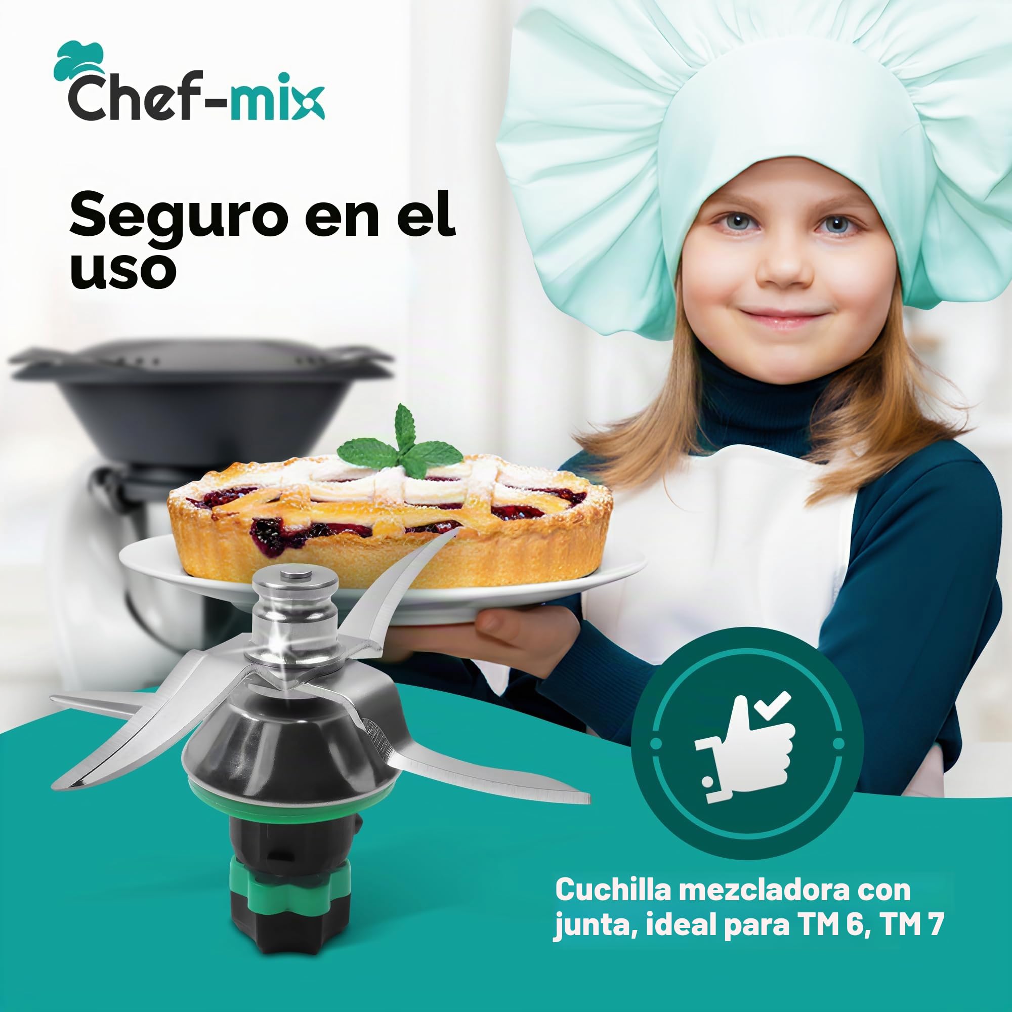 Cuchilla de mezcla de repuesto para Vоrwerk Thermоmix Cuchilla TM6 TM7 - Cuchilla de repuesto de acero inoxidable con junta tórica para robots de cocina TM6 TM7