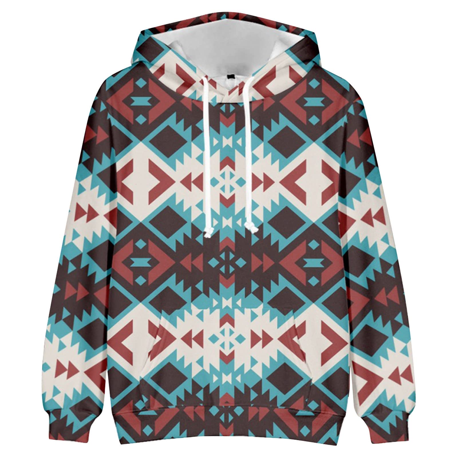 Men's Western Aztec Sweatshirts Pullover Tops Slim Ethnic Print Retro Hoodies with Drawstring Pocket