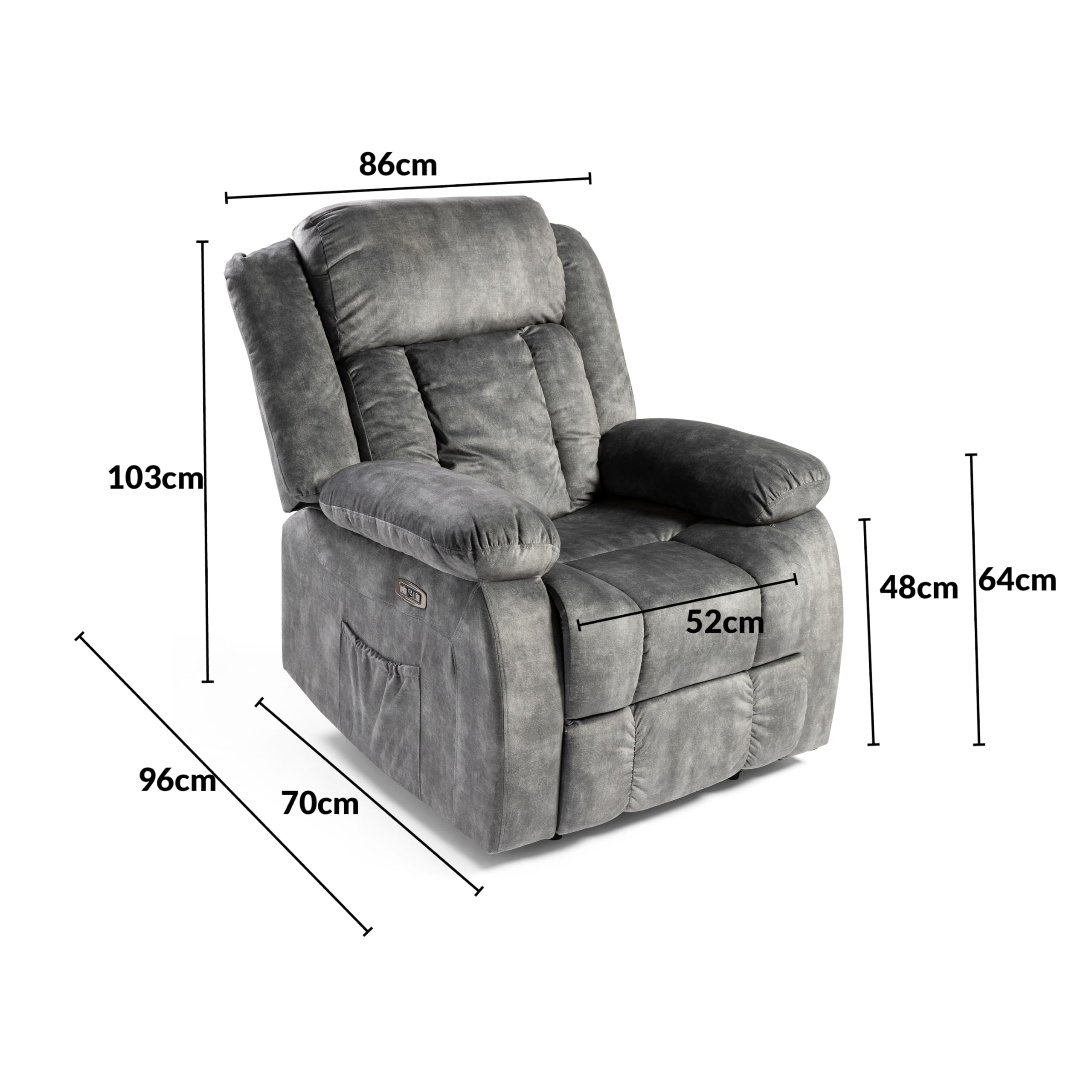 DUPI Sillón Relax Eléctrico INNOVA | Reclinable con Reposacabezas y Control Lateral | Carga USB | Tela Transpirable | Fácil Montaje | Gris Magia