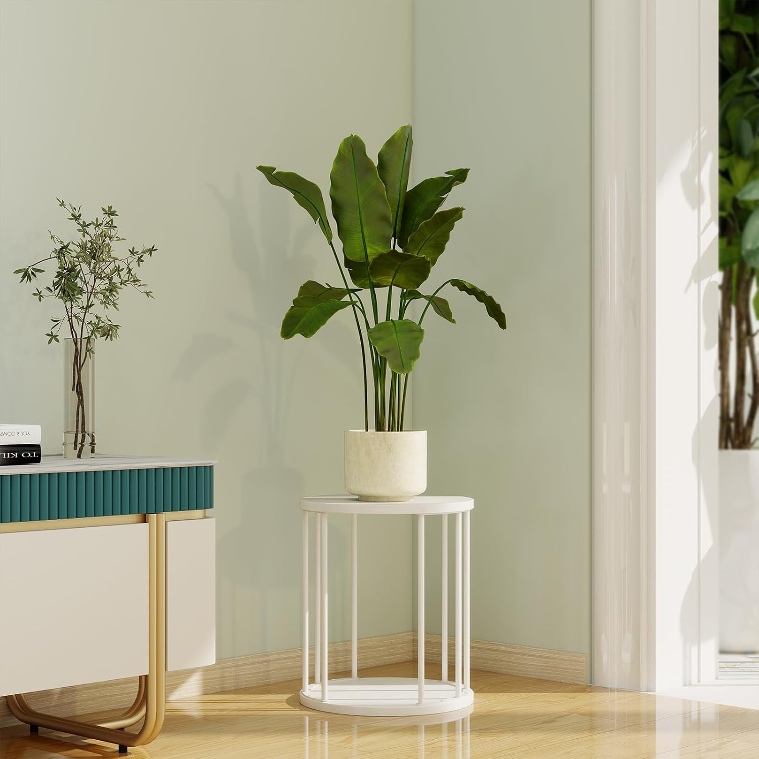 Plant Stand Indoor,small plant stool,Flower Pot Corner stand holder,Mid Century Heavy Duty Metal Tall Home Decor,Modern Round End Table,Small Rustic Display Stand for Living Room,Bedroom (White,3 Packs)