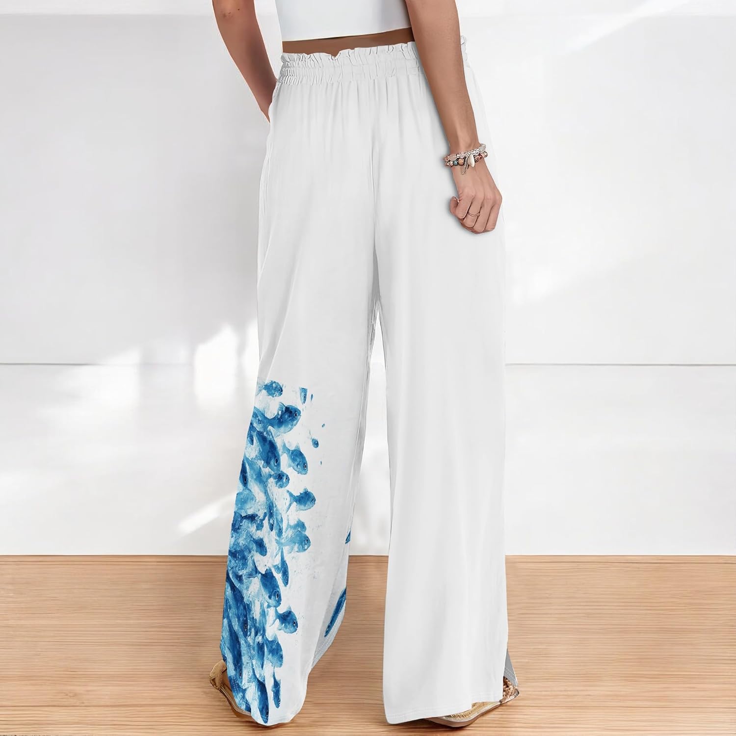 Palazzo Pants for Women Floral Summer Boho Casual Wide Leg Beach High Waist Lounge ... - Image 3