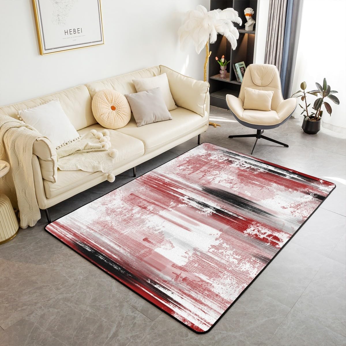Feelyou Abstract Area Rug 3x5 for Bedroom Modern Abstract Art Living Room Rugs Soft Non-Slip Hot Pink Black Decor Carpet Luxury Indoor Floor Mat for Home, Dining Room