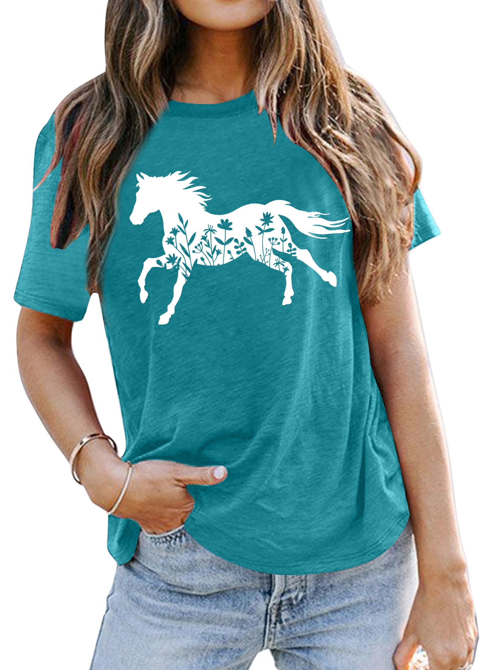 VVNTY Horse Lover Shirt Women: Horse Heart T Shirt Funny Horses T-Shirt Casual Animal Graphic Tees