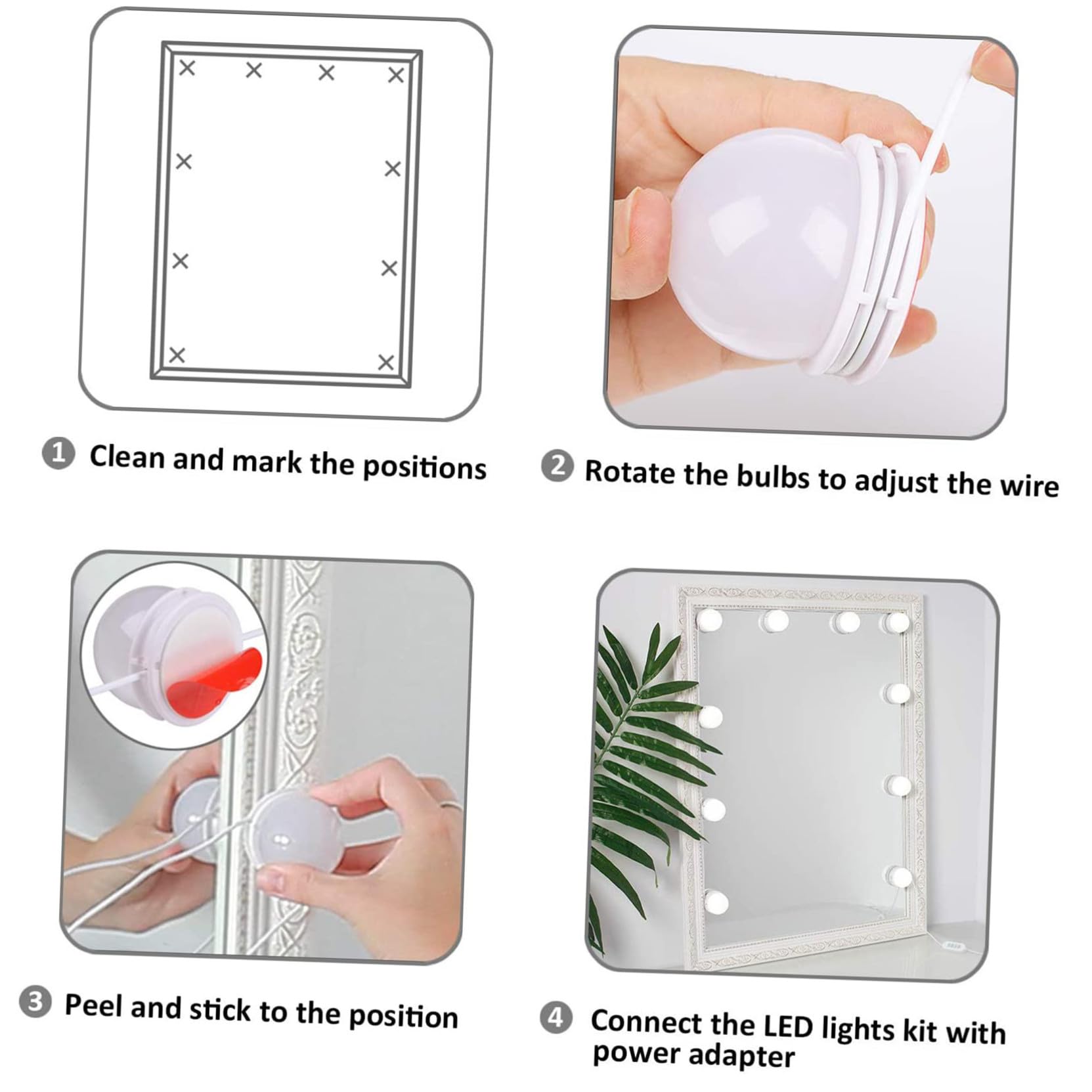 Kit D’éclairage LED Adhésif pour Coiffeuse avec 10 Ampoules Blanches