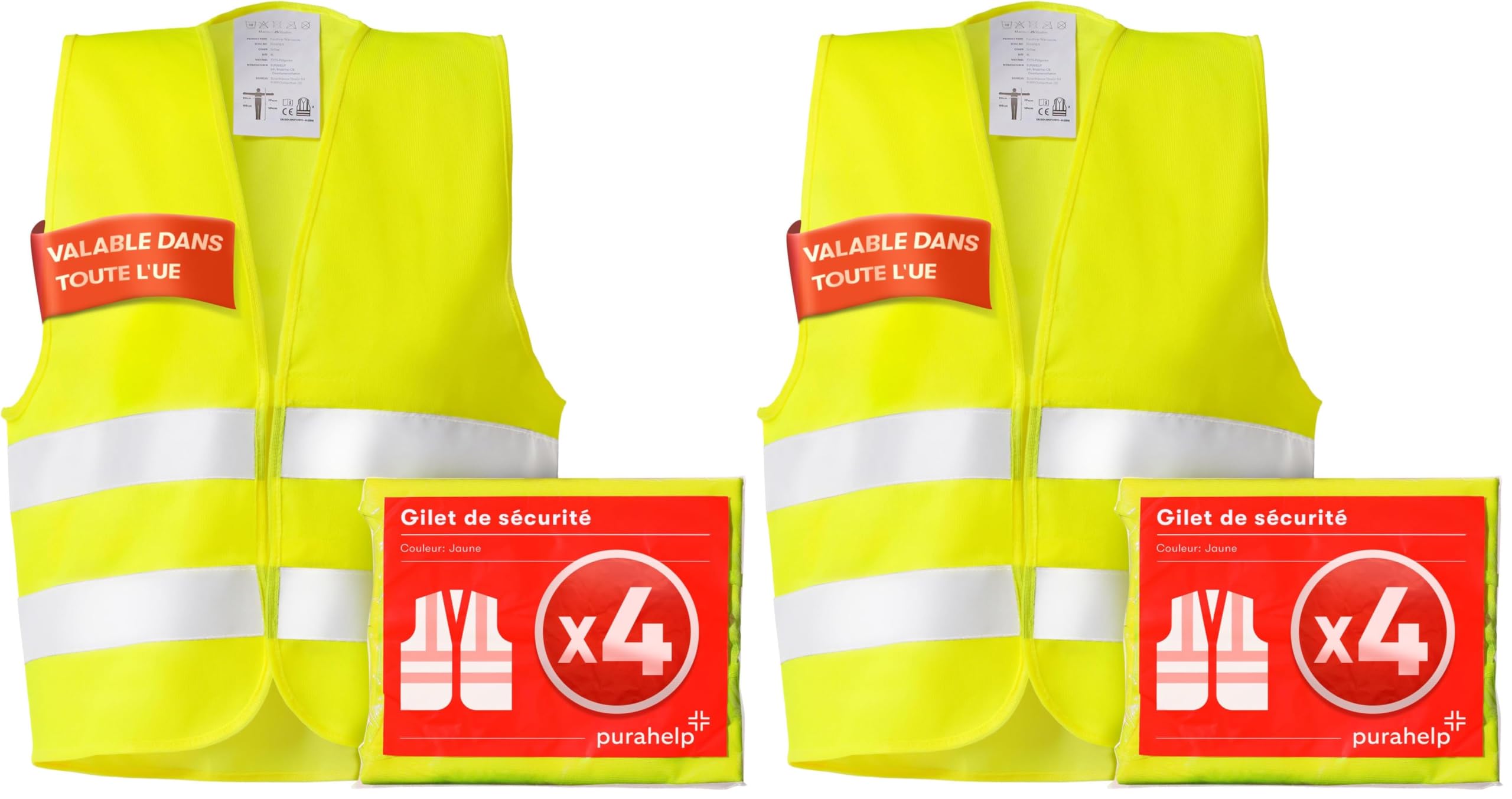 équipement Sécurité Routière Jaune Fluo Lot De 4 Gilets De Sécurité Réfléchissants - Haute Visibilité 360°, Taille Universelle, Pour Voiture, Vélo, Moto Gilet Sécurité Taille Unique 360° Réfléchissant