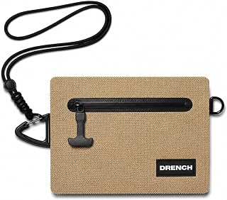 Drench Waterproof Wallet for Beach & Water Adventures, Tan | IPX8 waterproof RFID wallet for cards, cash & keys with floating design, adjustable lanyard, belt loop & carabiner