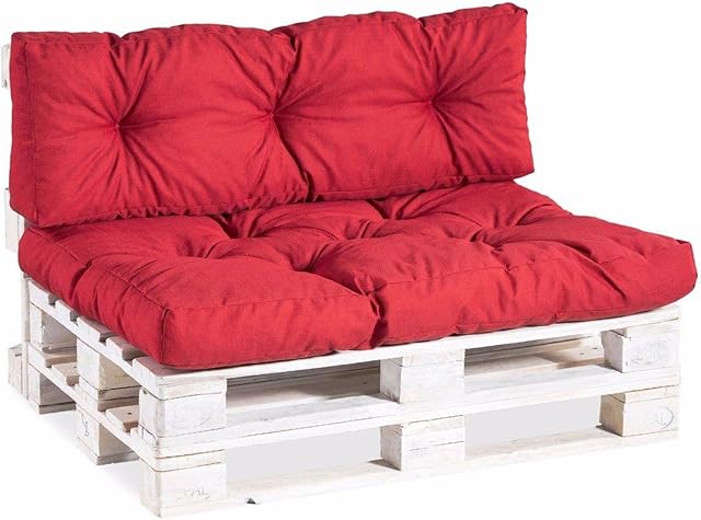 Gutekissen® Poduszki na palety pikowane Poduszki ogrodowe PPI (Set (Siedzisko 120x80 +Oparcie 120x40), Czerwony)