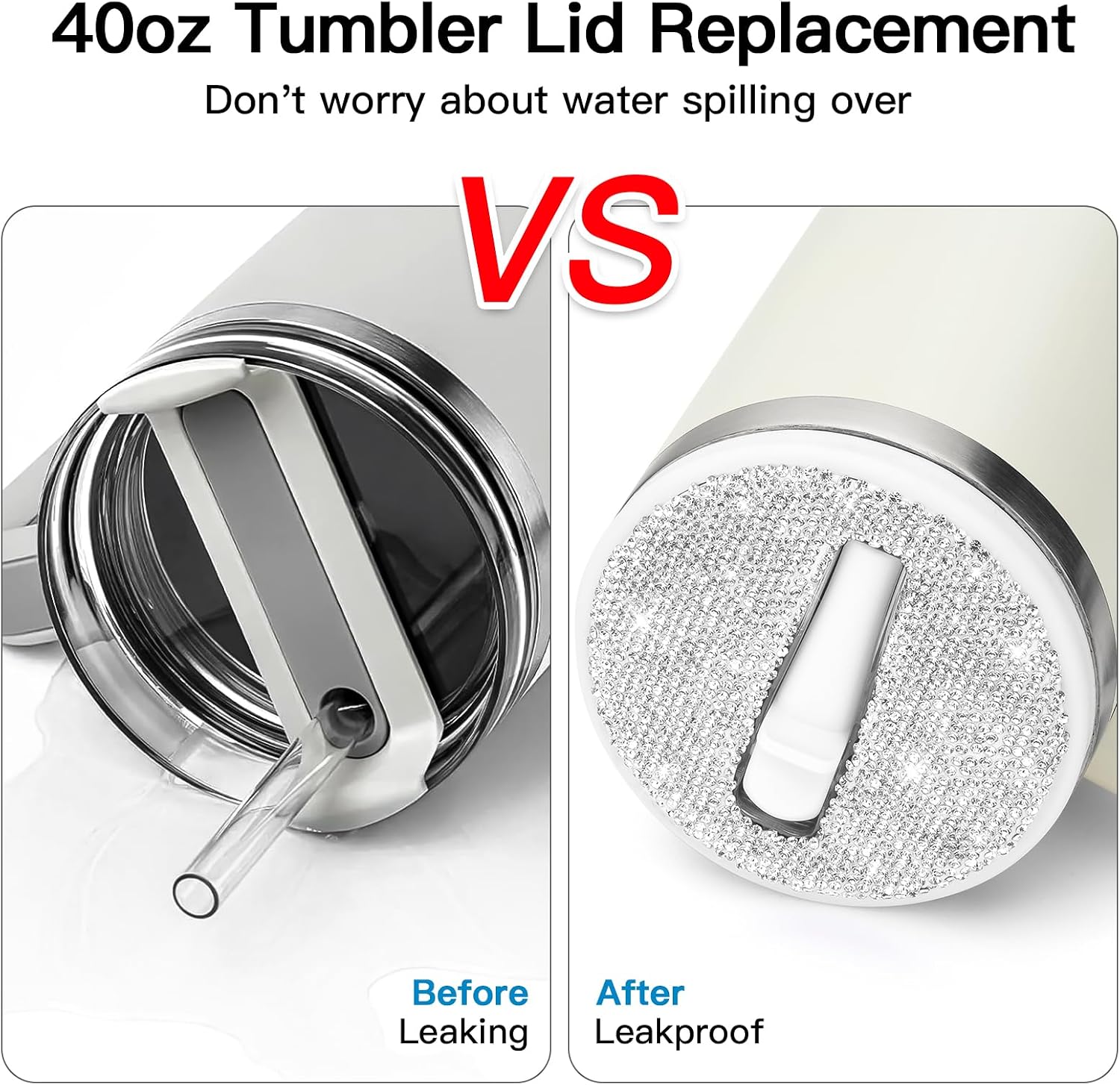 Soleebee 40oz Tumbler Flip Straw Leak Proof Lid for Stanley H2.0 Quencher, Bling No Spill Lid Replacement for 40 oz Stanley Cup, Reusable Tumbler Straw Cover Accessories (White, Silver Rhinestone) image 5