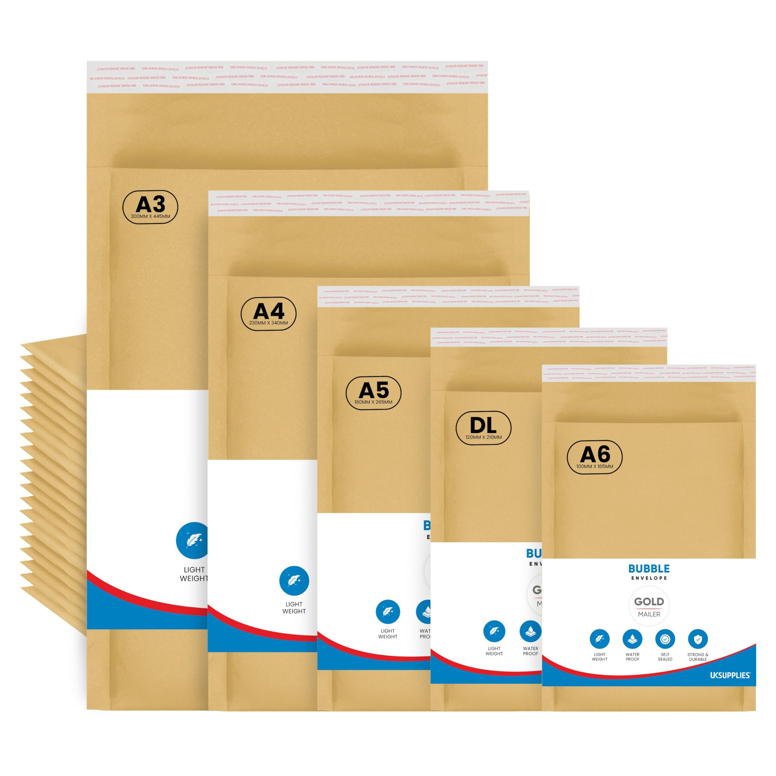 UK SUPPLIES LIMITED DL A6 A5 A4 A3 Mix Assorted Sizes (Pick Any Pack Size) Padded Gold Bubble Wrap Envelopes Peel & Seal Bubble Mailers Protective Postal Envelope Mailer for Shipping Parcels, 100 Pack — image 1