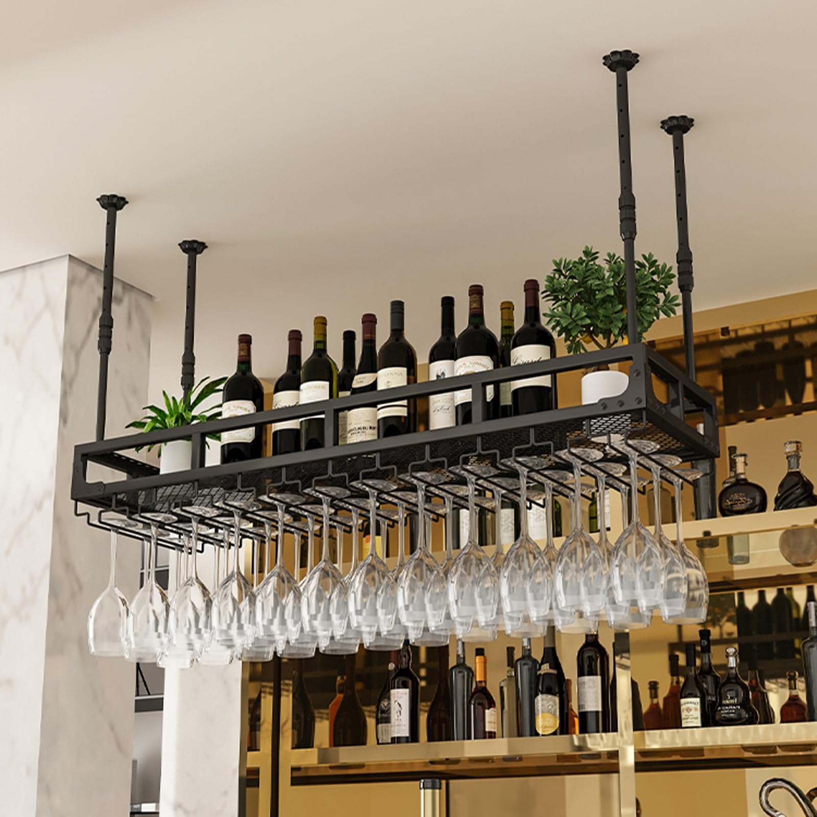 Étagère suspendue de luxe pour verres à vin et décoration de bar chic