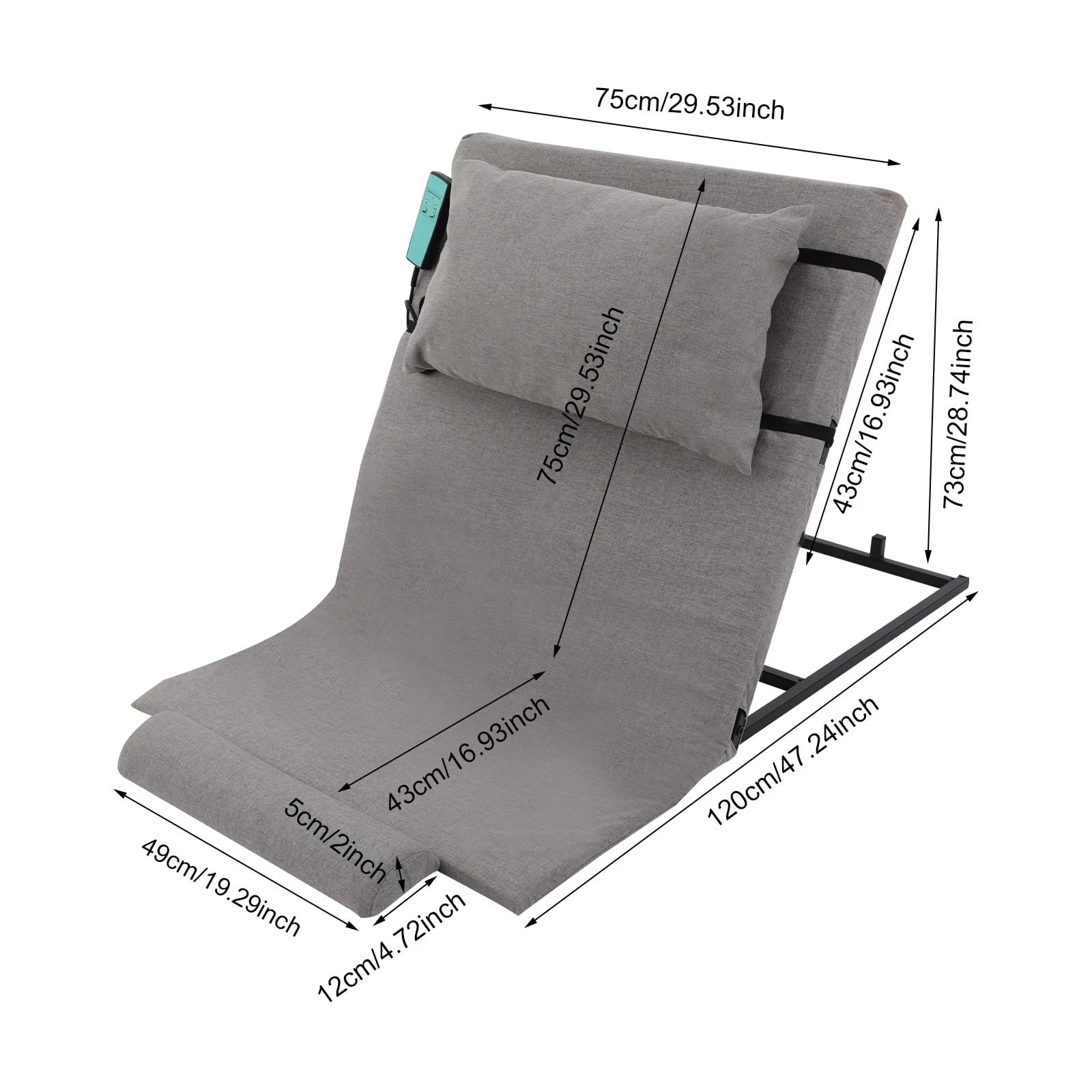 Dossier électrique relevable pour lit, réglage motorisé de l'appui-tête avec télécommande, lit de soins 2 à 80 °, matelas d'aide au relevage, charge maximale de 300 kg, idéal pour les personnes âgées