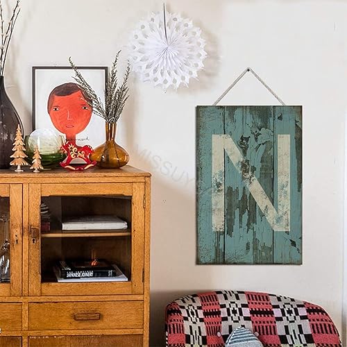 Vista 339 de Letrero colgante de madera con letra A, letrero de madera, decoración del hogar, 26 letras del alfabeto de metal, placa de madera, decoración