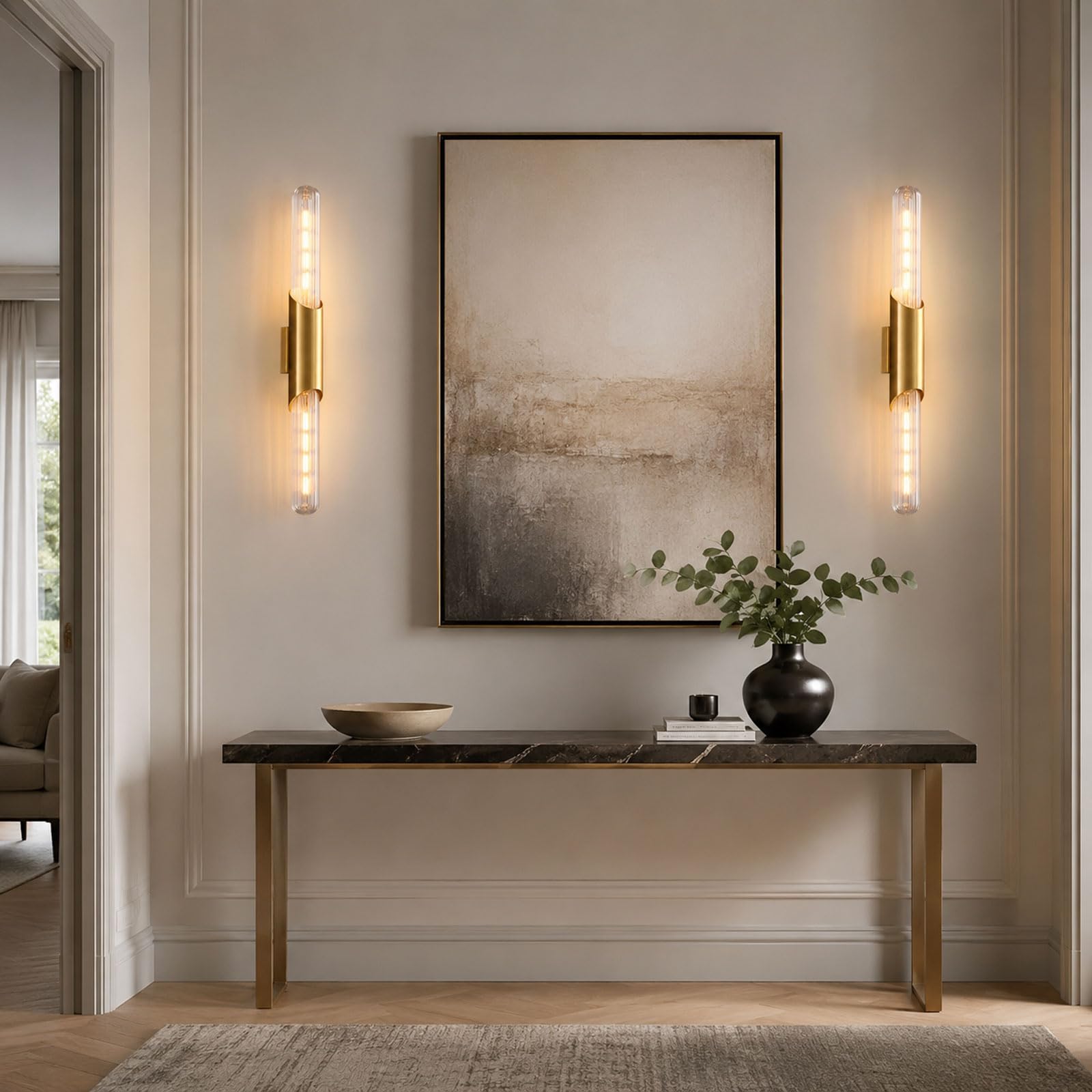 Aplique Pared Vidrio Vertical E27 Luz Interior Moderna pack de 2