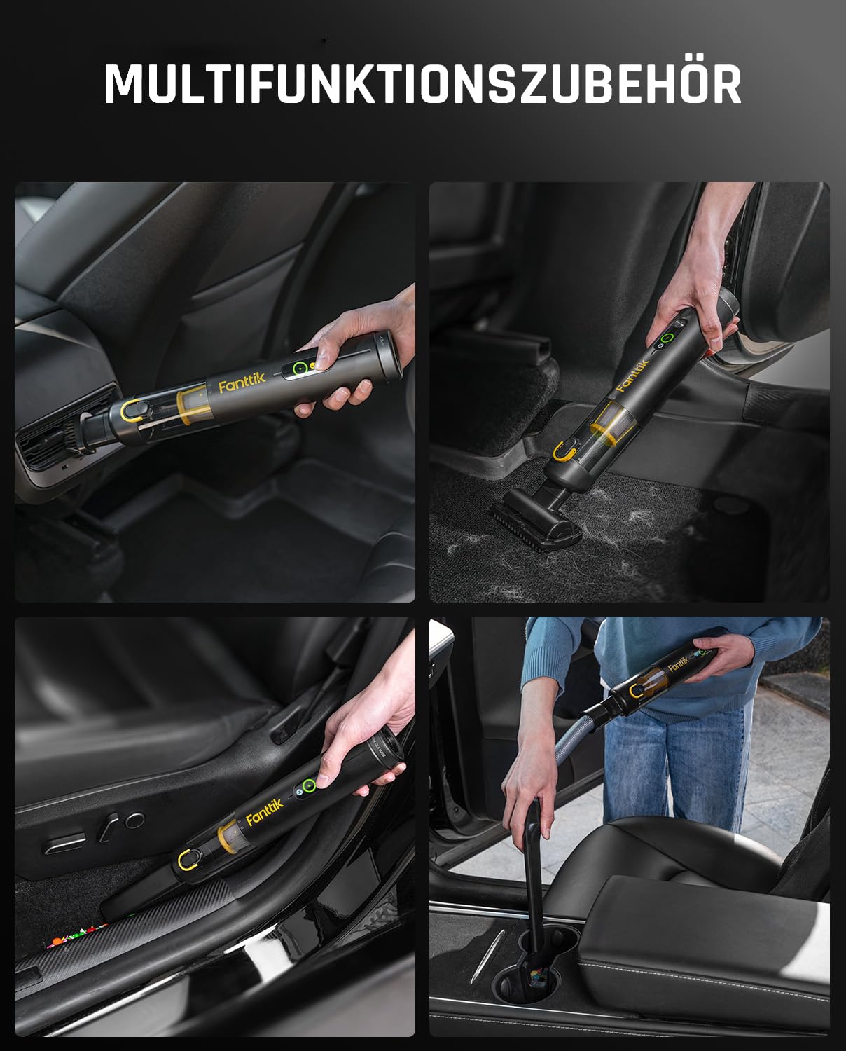 Fanttik Slim V10 APEX Kabelloser 4-in-1 Auto & Tragbarer Mini-Handstaubsauger, 19 kPa Saugkraft, Smarter Digitalanzeige, 2 Saugmodi für kleine Reinigungsarbeiten, Auto, Bürotisch, Tastaturen (Schwarz)
