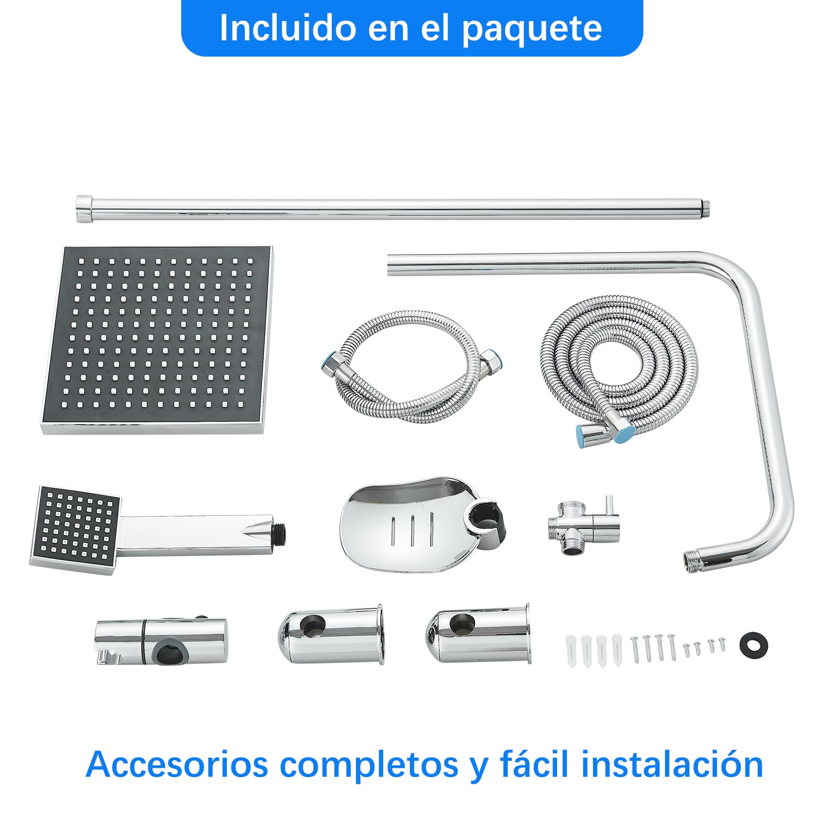 Set de Ducha de Lluvia, Set de Ducha de Lluvia Cuadrado, Set de Ducha con Ducha de Lluvia y Teleducha, Galvanizado（20cmX20cm）