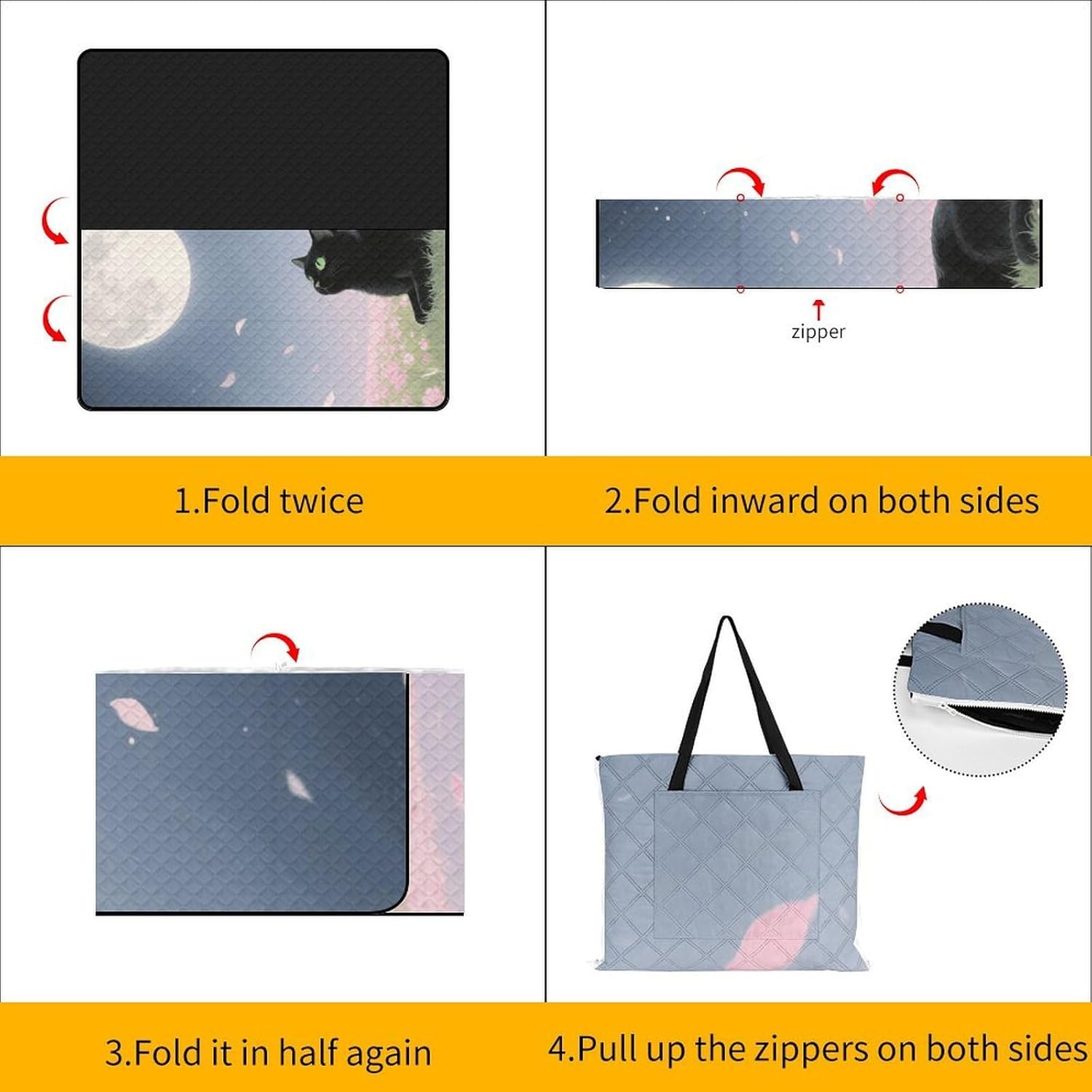 Aesthetic Cat Picnic Blanket 200x200cm, Foldable 2-in-1 Picnic Mat and Tote Bag Portable Waterproof Beach Mat Sandproof Outdoor Blanket for Park, Hiking, Beach, Camping, Travel