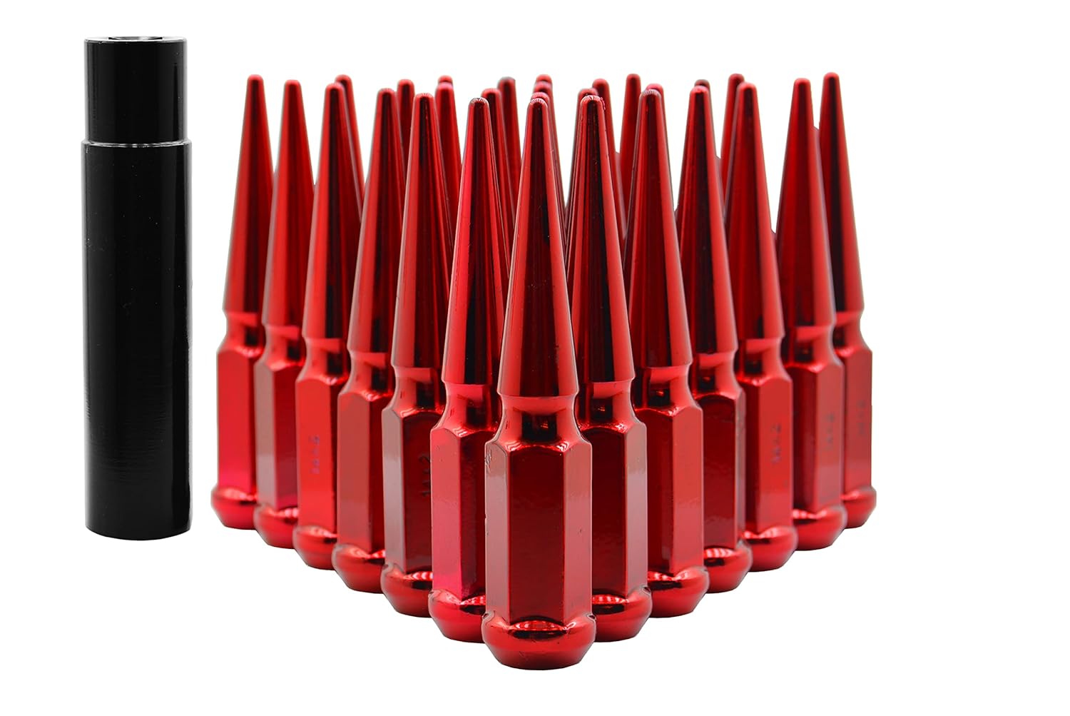 20 Pc Candy Red Spike Lug Nuts | M14x1.5 | 4.5" Tall Solid Spiked + Key | Compatible with Toyota Tundra Sequioa Land Cruiser 2007-2024