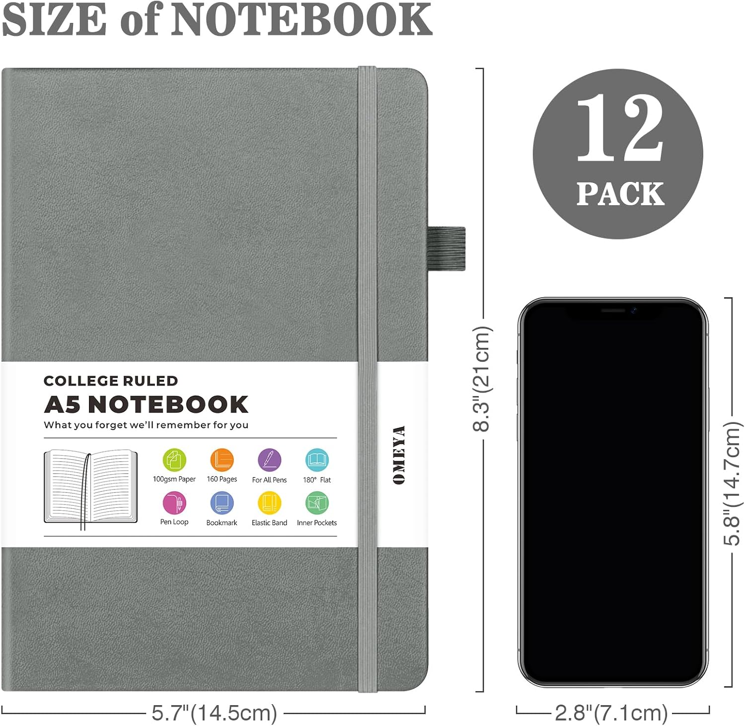 12 Pack Journal Notebooks for Work with 6 Pens, A5 Hardcover Notebook，Business Notebooks Bulk, College Ruled Notebook for Men, Leather Journal for Writing, 160 Pages, 100GSM Thick Paper (5.7" x 8.3")