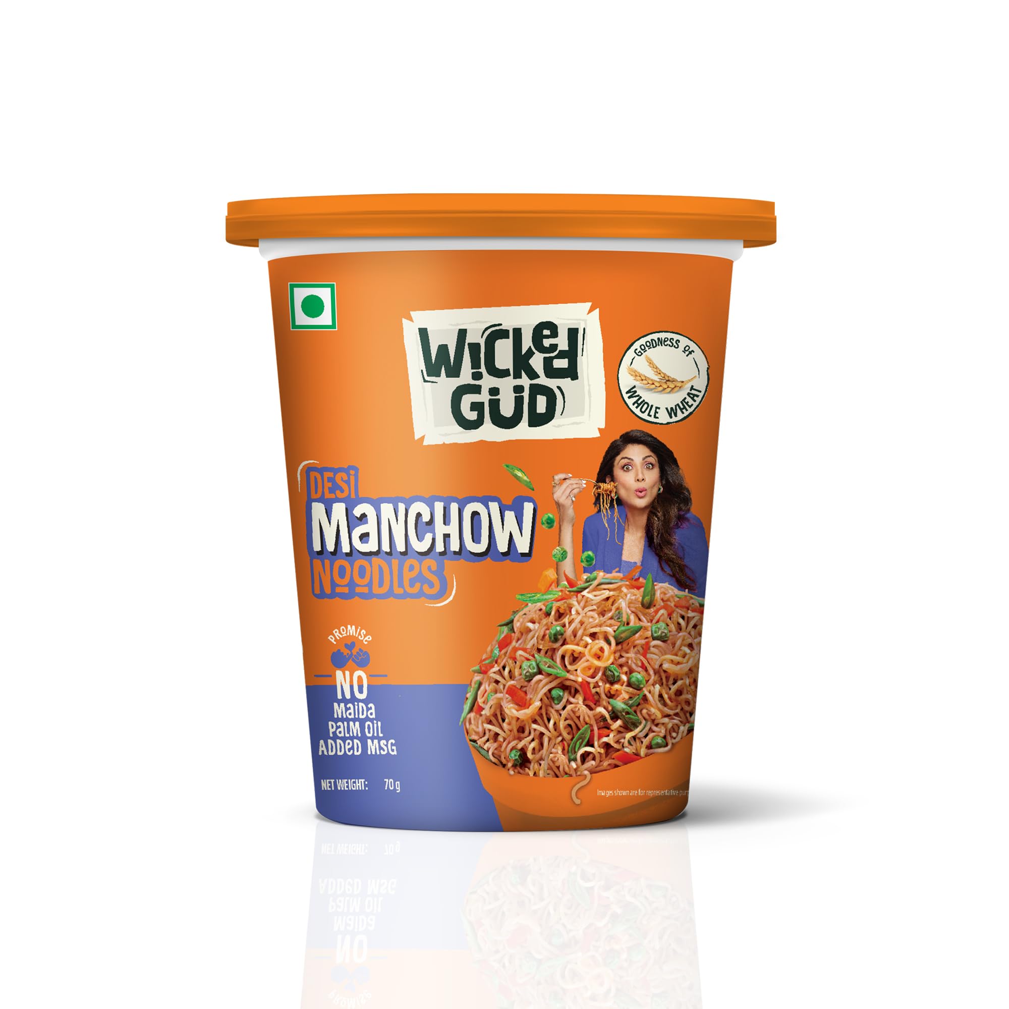 Wickedgud Desi Manchow Cup Noodles 70 g | Whole Wheat | No Maida | No Palm Oil | High in Fiber | Source of Protein