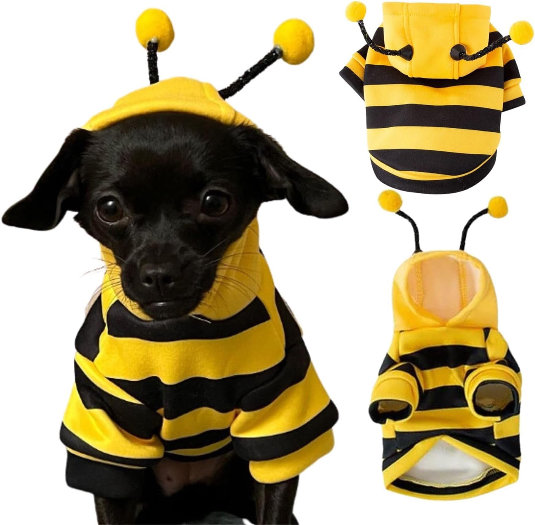Dog Hoodie Bee Costume Pet Outfit Bumblebee Cat Clothes Funny Dog Hooded for Small Medium Dogs Puppy Chihuahua Yorkie Party Cosplay, Black and Yellow (Large)