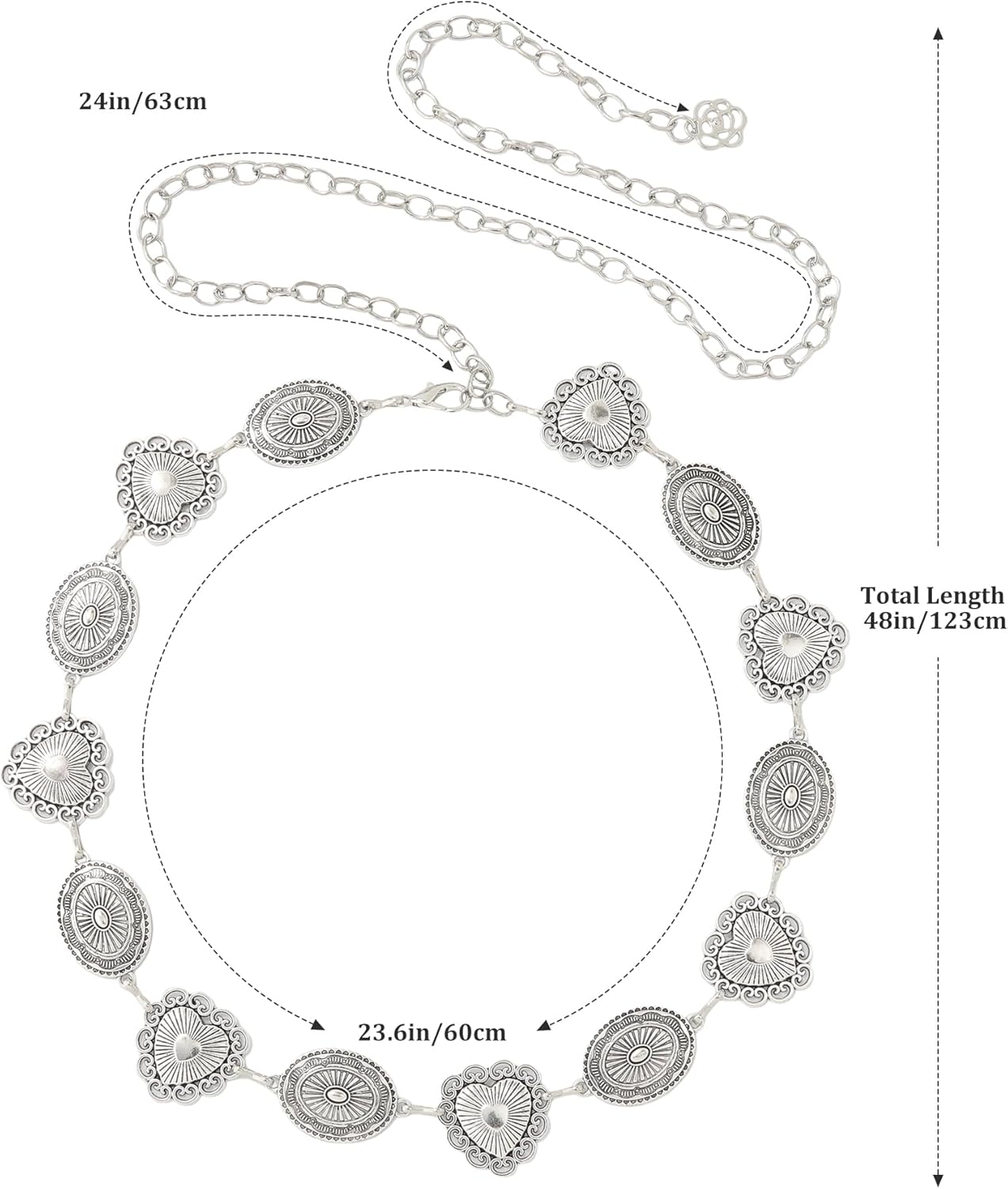 AWAYTR Western Concho Belt for Women - Boho Metal Waist Chain Belt for Dresses Country Concert Outfit - Image 2