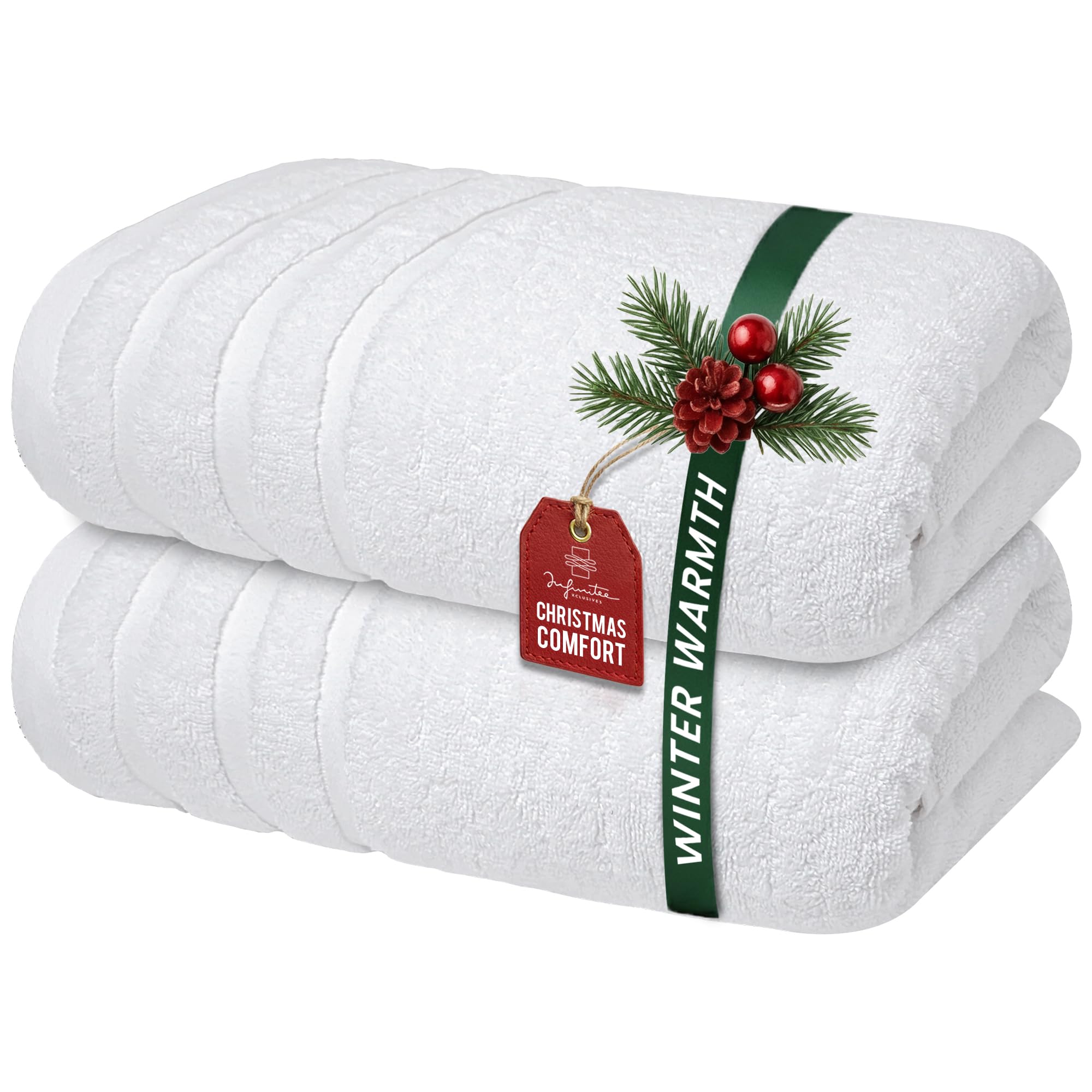 Infinitee Xclusives 100 Cotton Luxury Bath Towels Set of 2 27x54 Inches Brilliant White Bath Towels - Pack