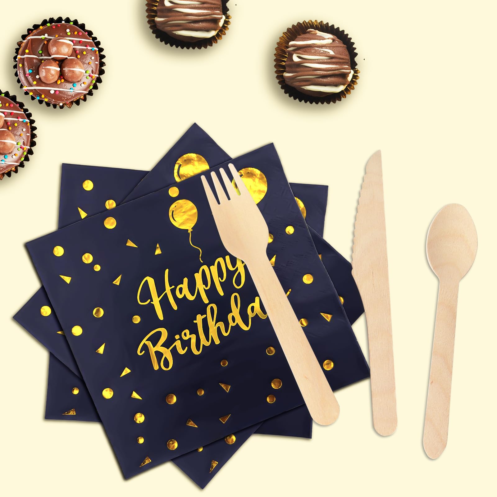 193 Pieces Happy Birthday Partygeschirr Set | Kindergeburtstag Marineblau Gold Pappteller | Tablecloth, Plates, Cups, Napkins, Papier Strohhalme und mehr (24 Gästes)