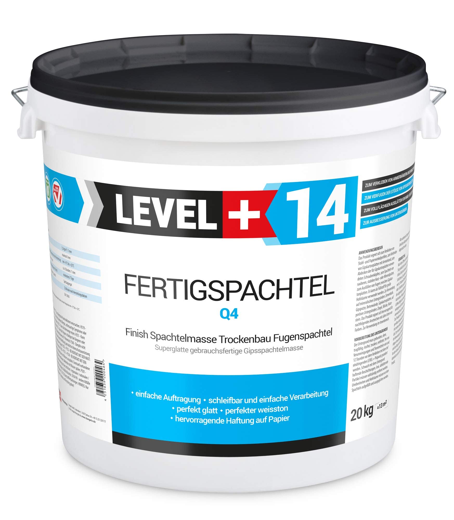 Set lisciante stucco da 20 kg, finitura intonaco fine bianco + rullo lisciante professionale da 250 mm, spatola per intonaco, spatola fine SET209