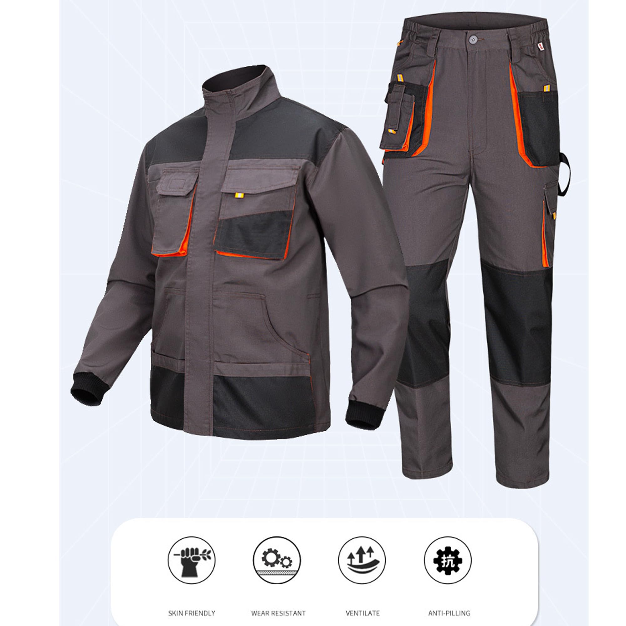 Legou Herren-Arbeitskleidungs-Set mit dreidimensionaler großer Tasche und mehreren Taschen, Oxford-Pudding-Autoreparatur, Reparatur, Arbeitsschutzkleidung