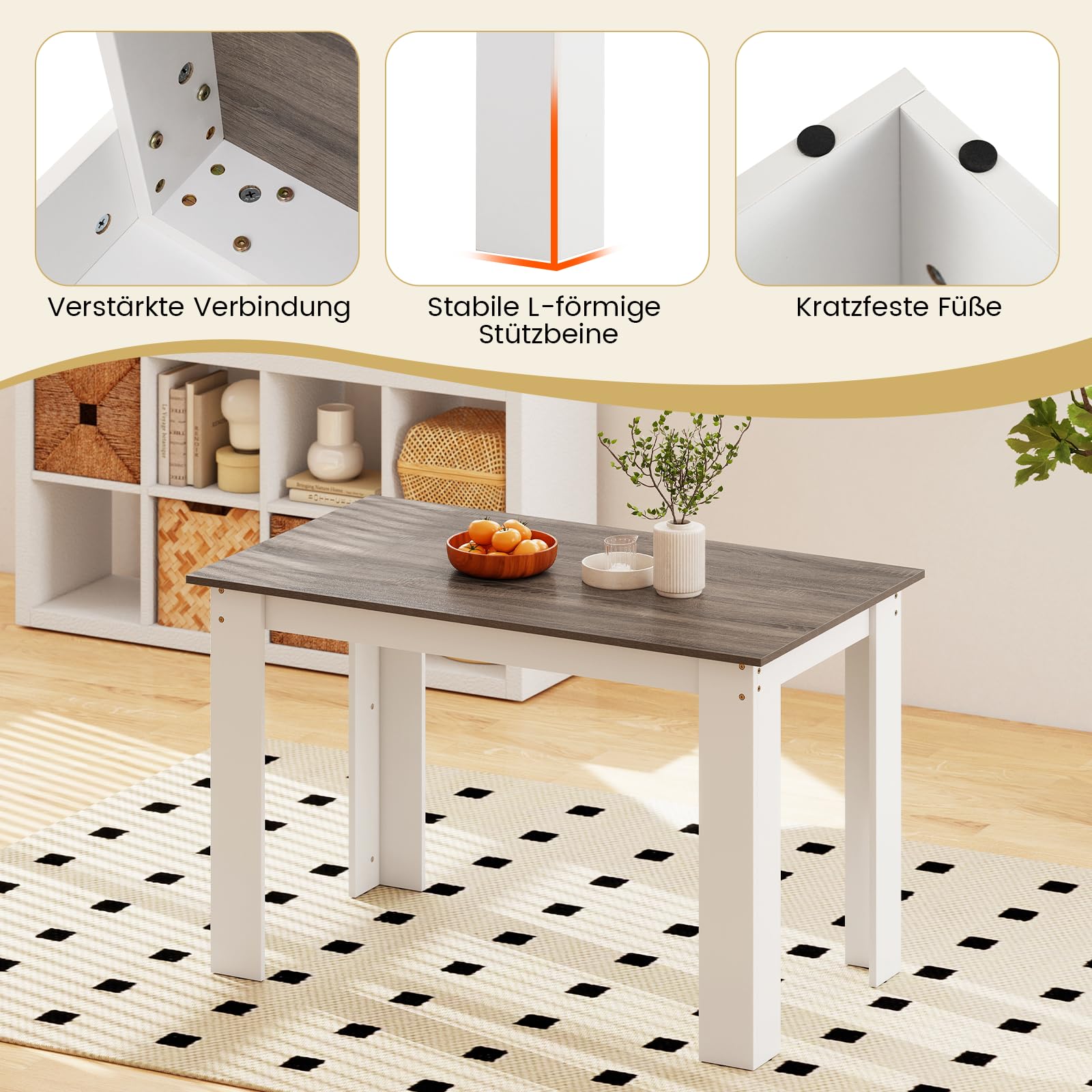 COSTWAY Stół do jadalni dla 4-6 osób, stół do jadalni 120 x 70 cm, drewniany stół kuchenny, prostokątny, stół do jadalni, salonu i gabinetu