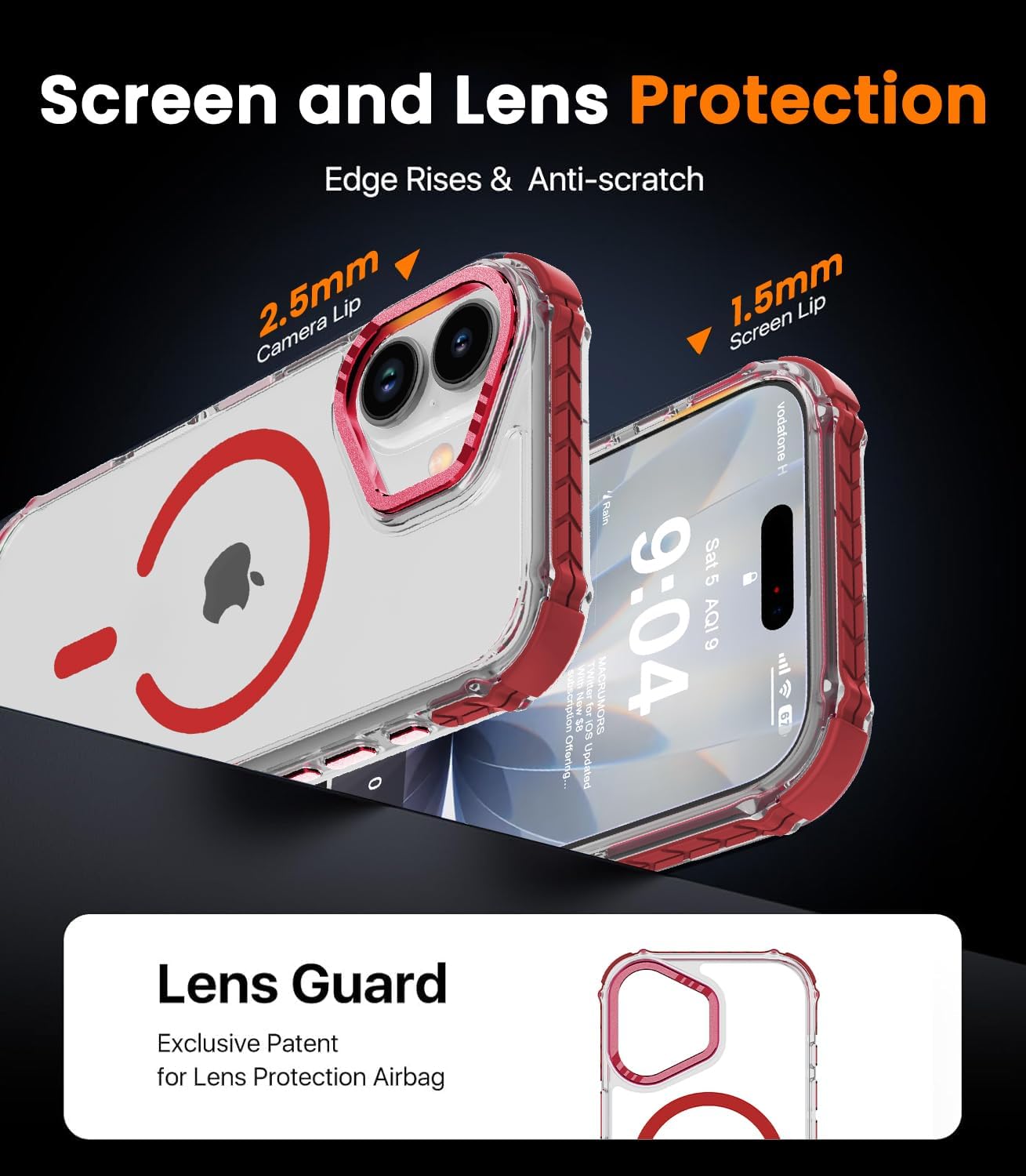 DEERLAMN Strong Magnetic Case for iPhone 17 6.3-Inch,[Compatible with Magsafe][Military Grade Drop Protection] Clear Slim Shockproof Protective Phone Cover-Transparent Red - Image 6