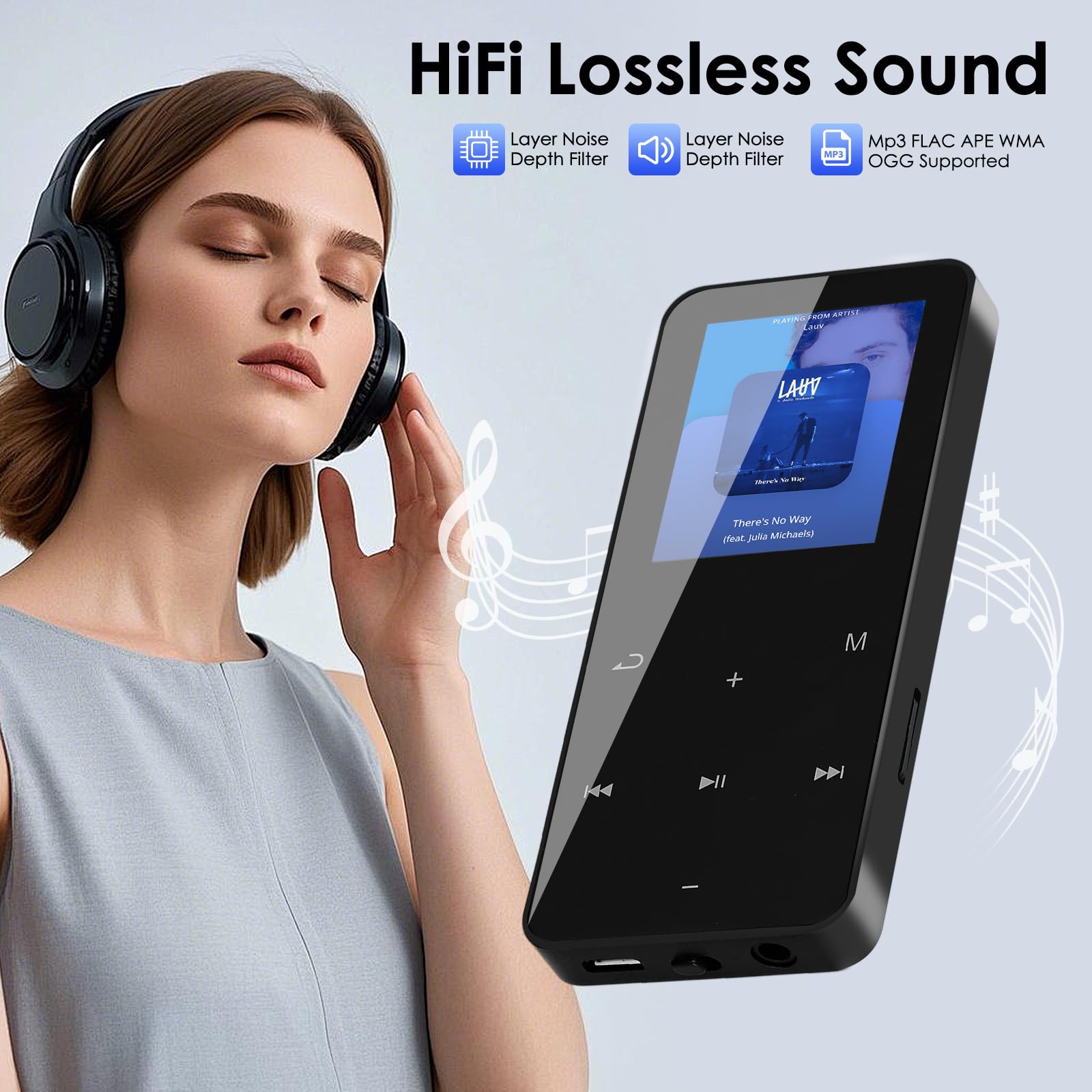 Reproductor MP3 de 24 GB con Bluetooth, reproductores de audio digital MP3 con altavoz, radio FM, reproductor de video, grabadora de voz, función de libro electrónico, sonido HiFi sin pérdidas