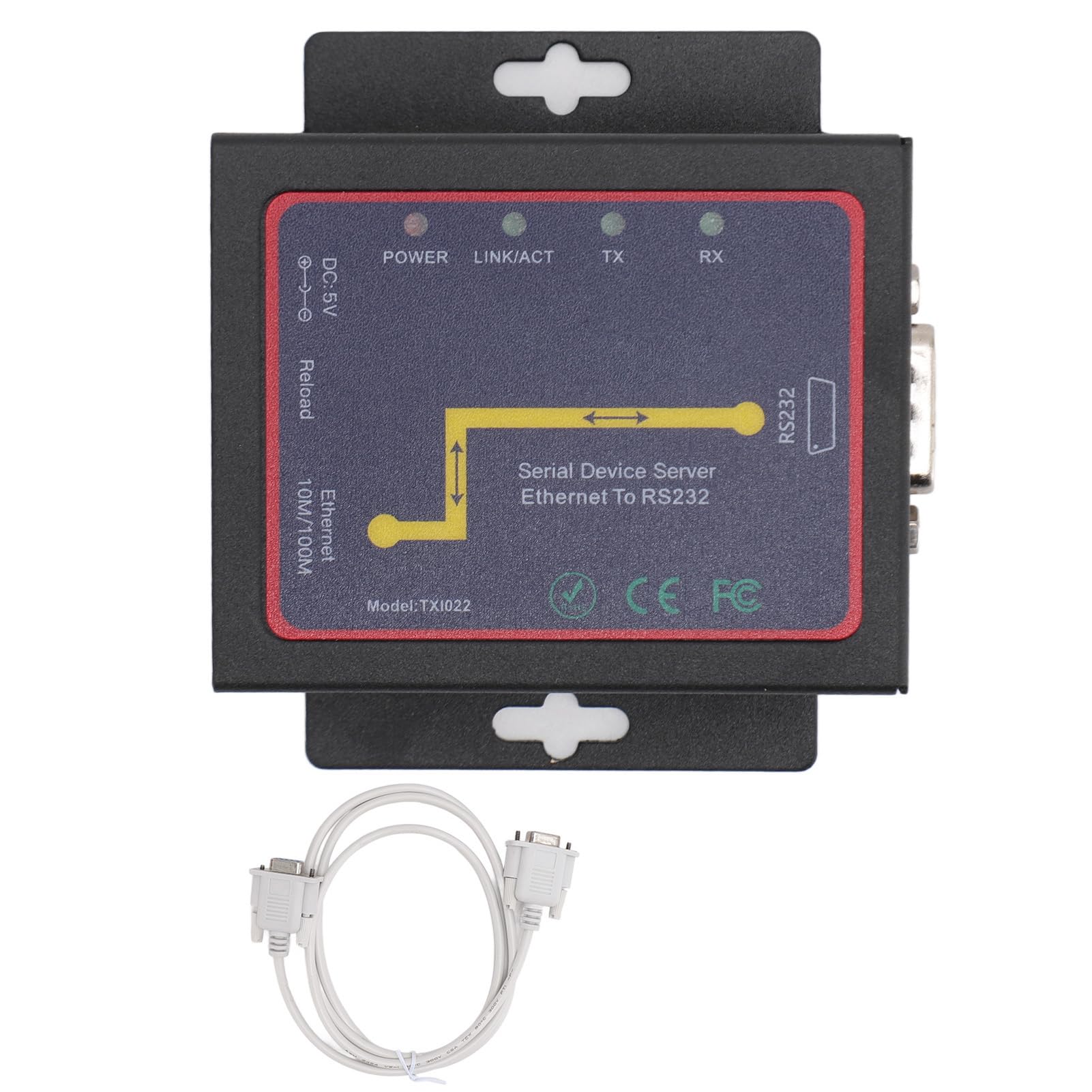 Adaptador de Red Serie/IP, Adaptador de Red Serie Ethernet TXI022 RJ45 a RS232 con MDI/MDIX Automático para Sistemas (Enchufe de la UE)