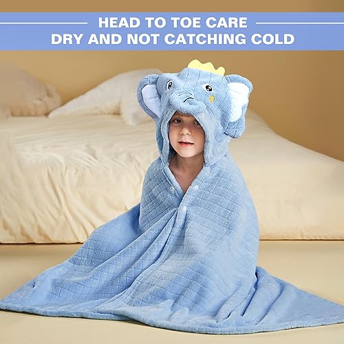 Miniatura 5 de Paquete de 2 toallas de baño con capucha para niños pequeños, grandes de 55 x 27.5 pulgadas, toallas suaves de forro polar coral para niños de 0 a 5