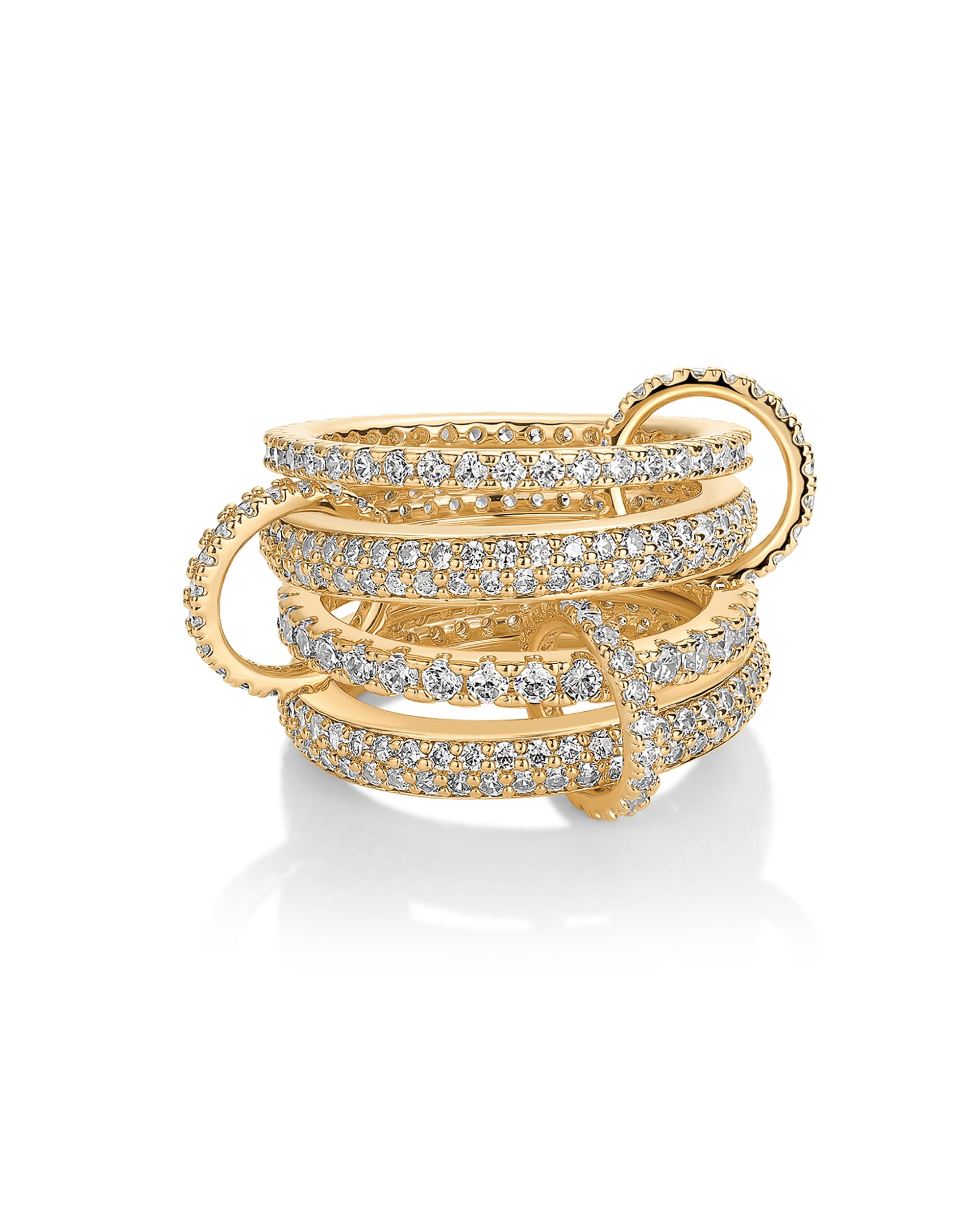 14K Gold Plated Interlocking Ring for Women - Chunky Connected Bands Interlock Stackable Rings for Women - Trendy Cubic Zirconia Two Tone Interlocked Multi-Band Statement Jewelry