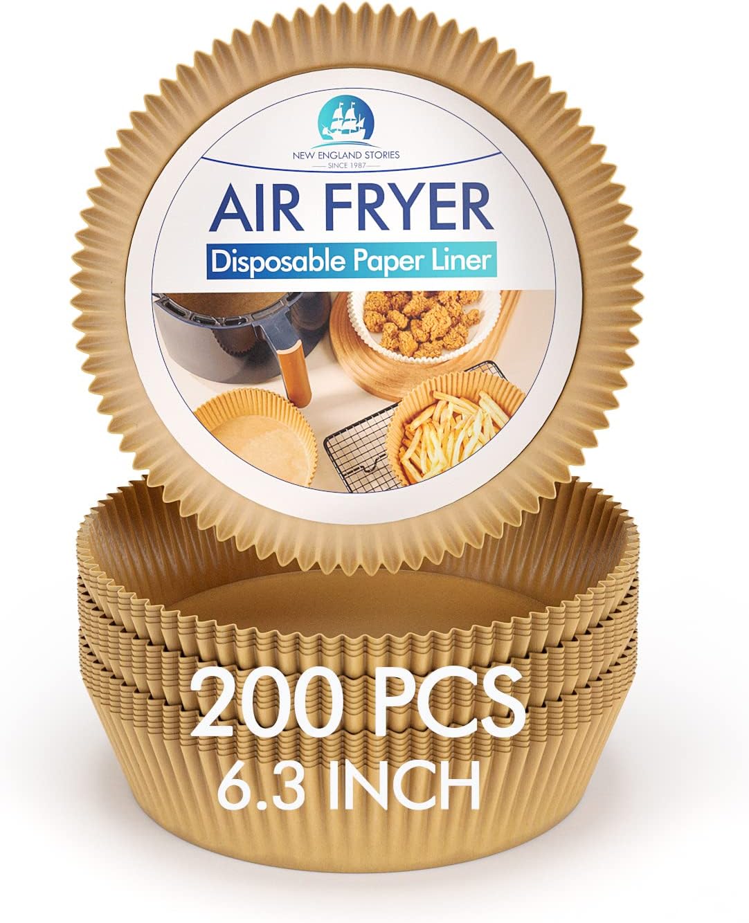 6.3 Inch Disposable Paper Liner for Air Fryer, 200PCS Non-stick Oil-proof Parchment Paper for Air Fryer Baking - Food Grade Material Save Cleaning Time