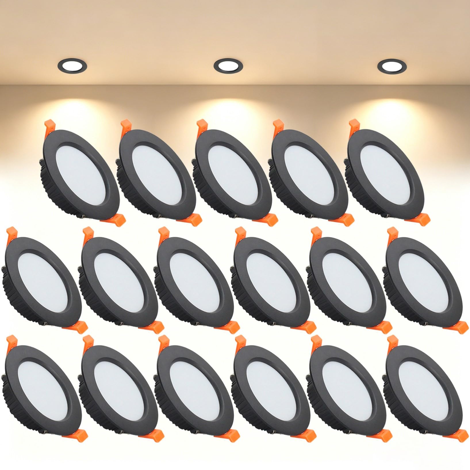 VOGHMOLD 9W Ultra Slim LED Downlight Recessed Ceiling Light 3.5 inch, 3000K Spot Lights Black Aluminum Trim, Cut Φ90-100mm, AC110-240V Panel Lighting for Office Hallway Closet, 17 Pack