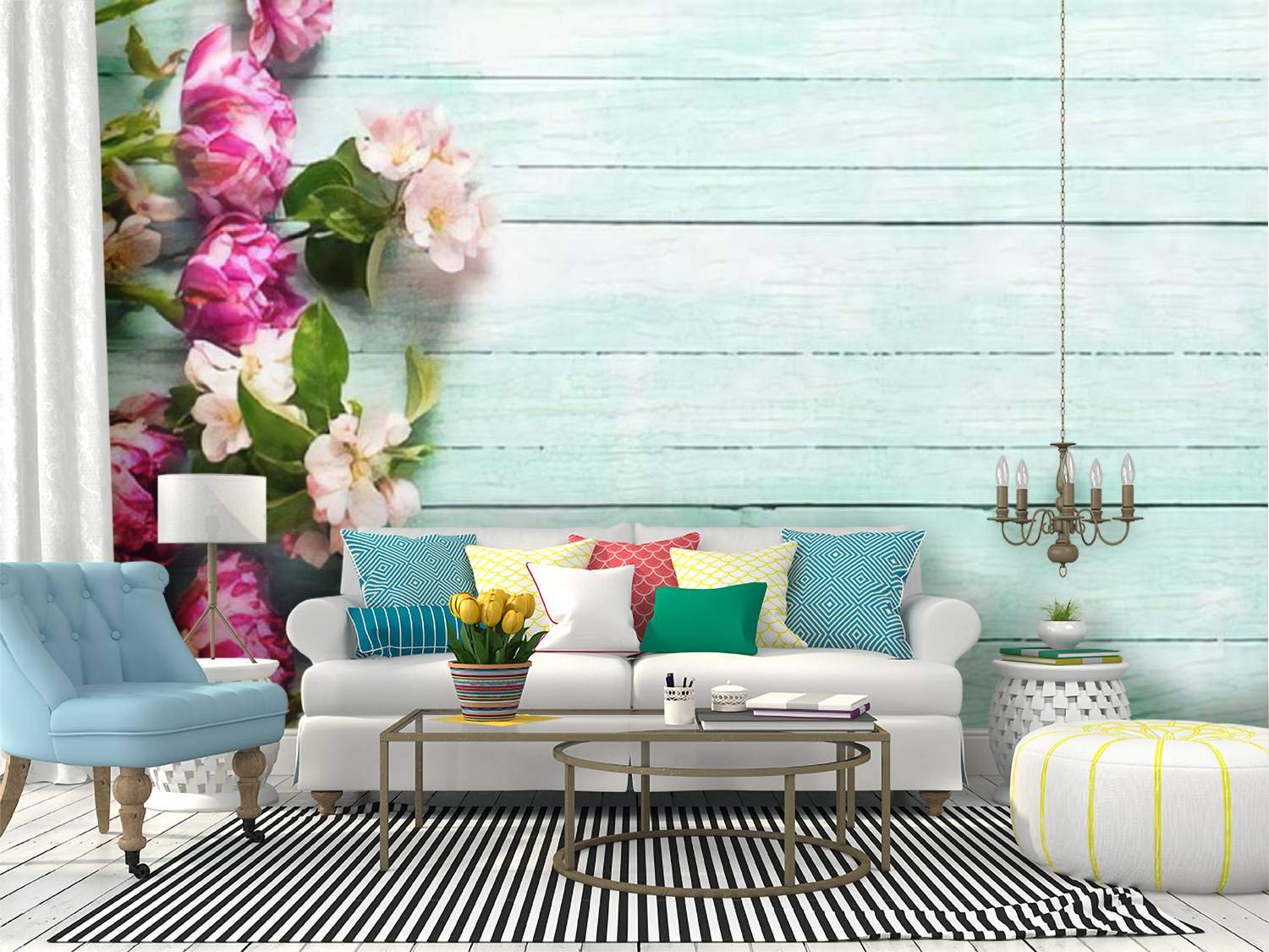 Turquoise Pink Flower Wallpaper
