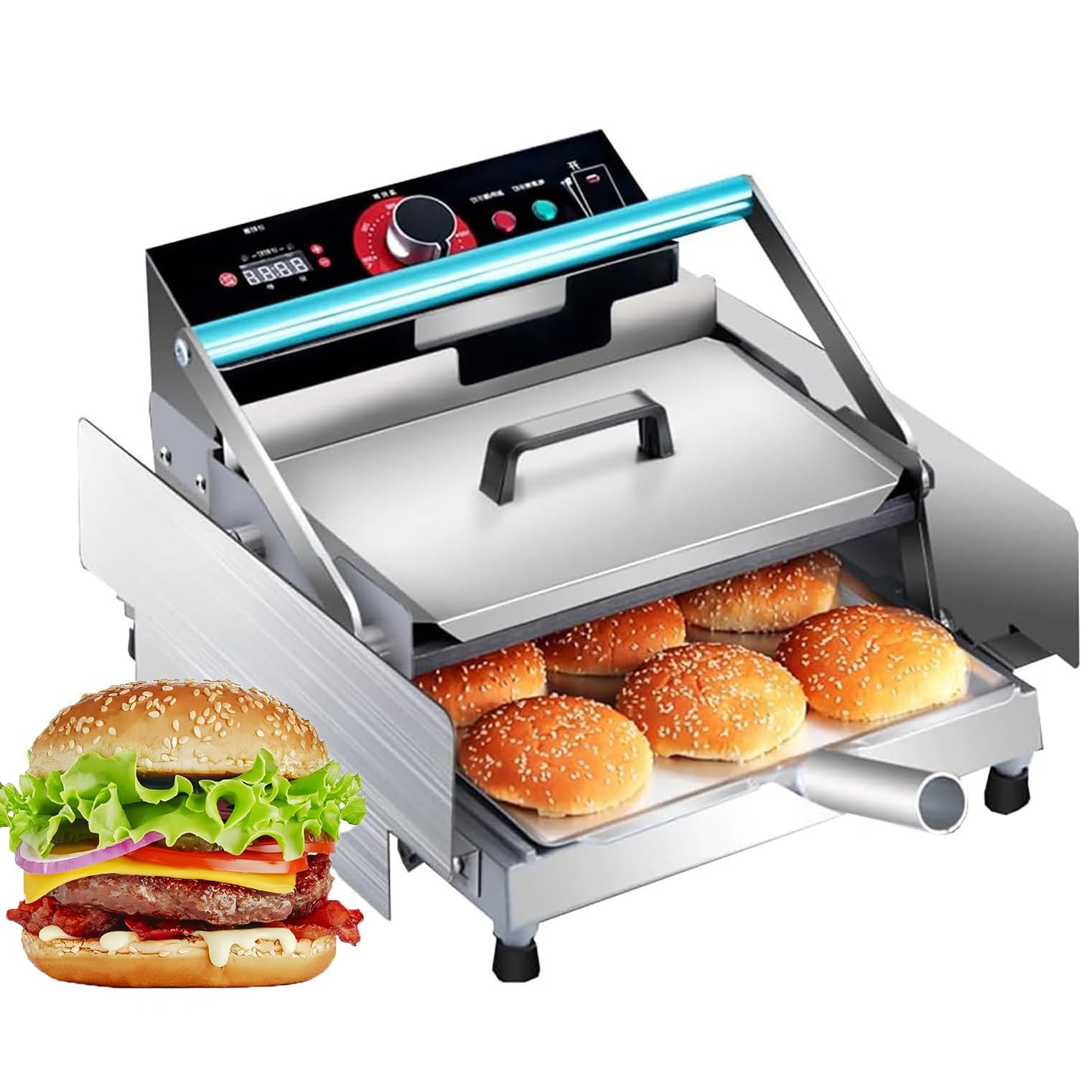 Fhrka Commercial Hamburger Toaster Machine, Electric Double-Layer Grilled Bread Burger Machine, Hamburger Heating Oven Machine