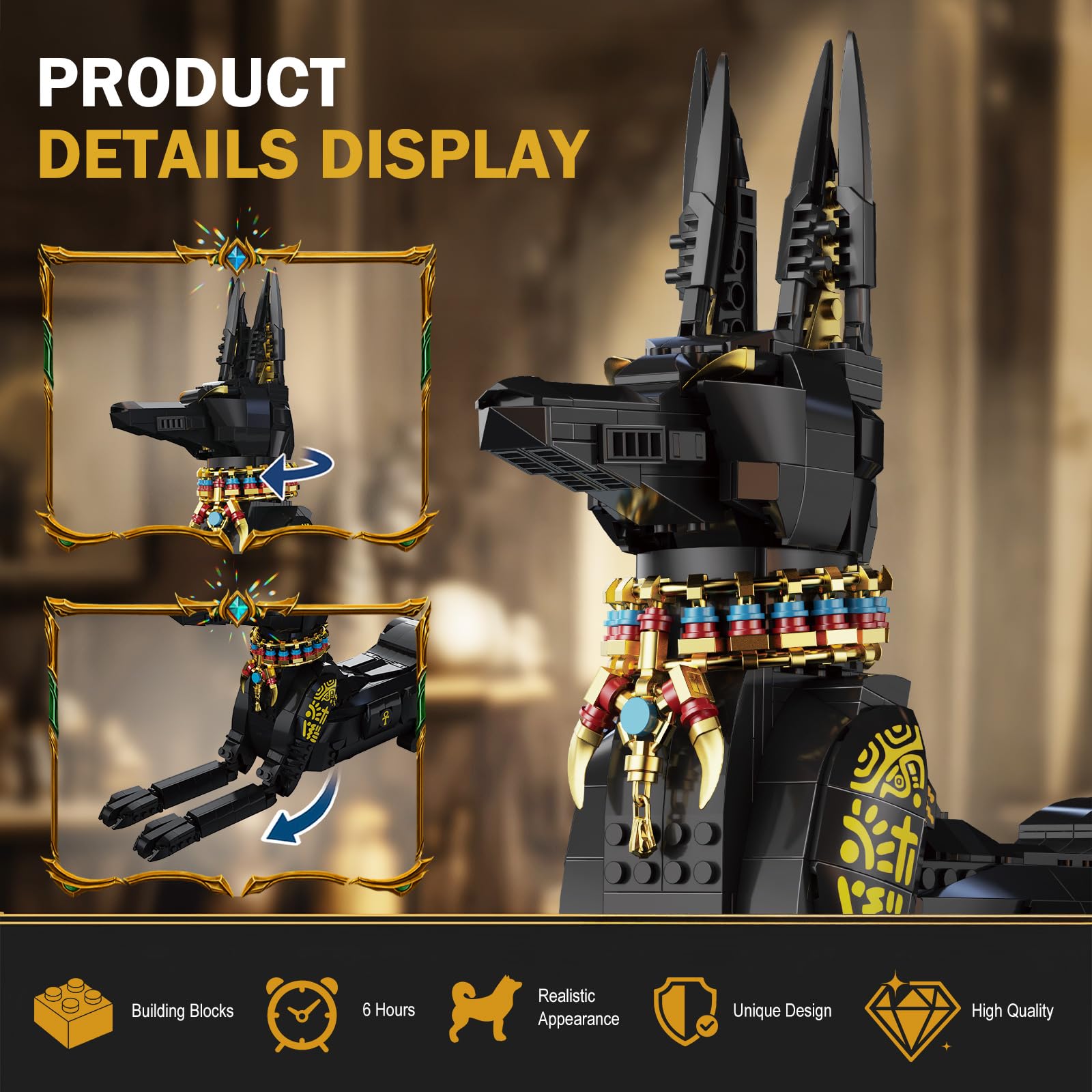 Brihappen Egyptian Pharaoh Dog Building Set for Adults Boys Girls Ancient Egyptian Animal Building Blocks Model - Image 3