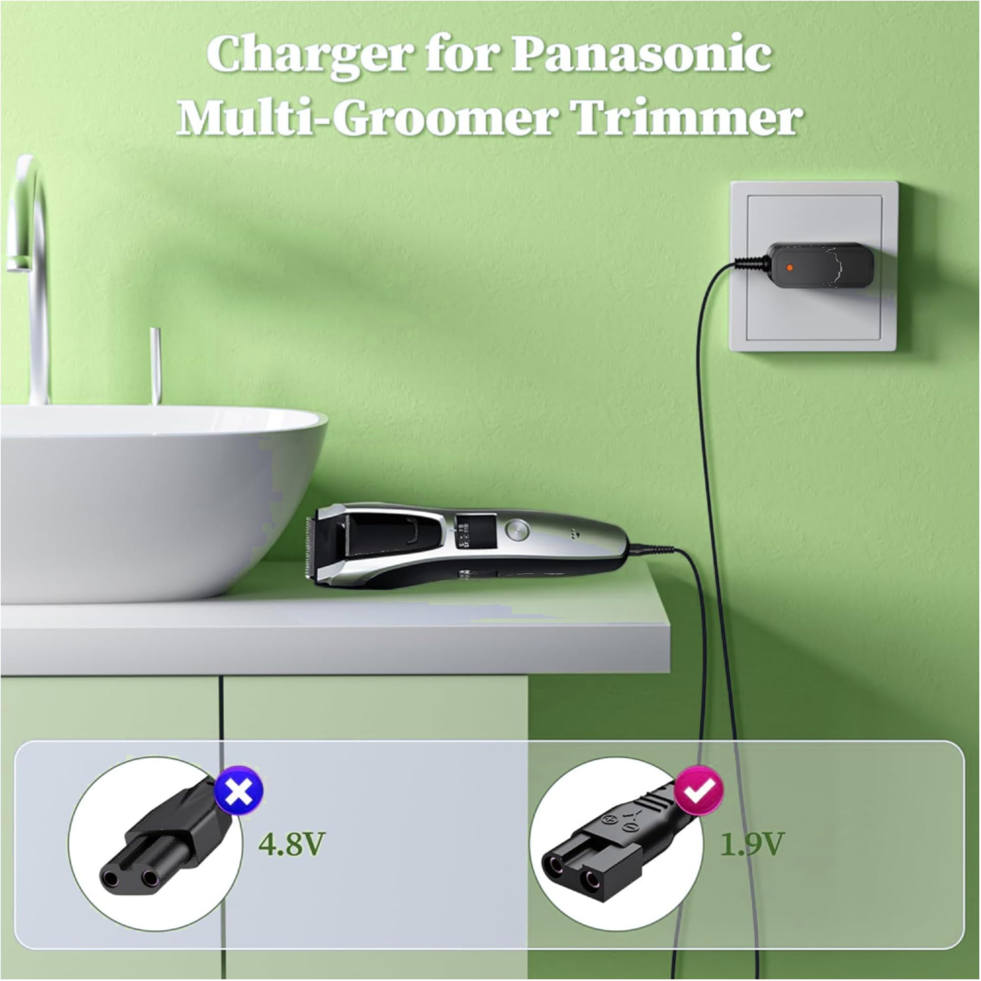 J-ZMQER 1.9V Charger for Panasonic ER-GB80 ER-GB70 ER-GB60 Beard Hair Trimmer RE9-45 RE9-52 RE9-70 RE9-86 RE9-46 RE9-49 RE9-76 RE9-52 RC3-27 for Panasonic Trimmer Power Cord JATERSERN