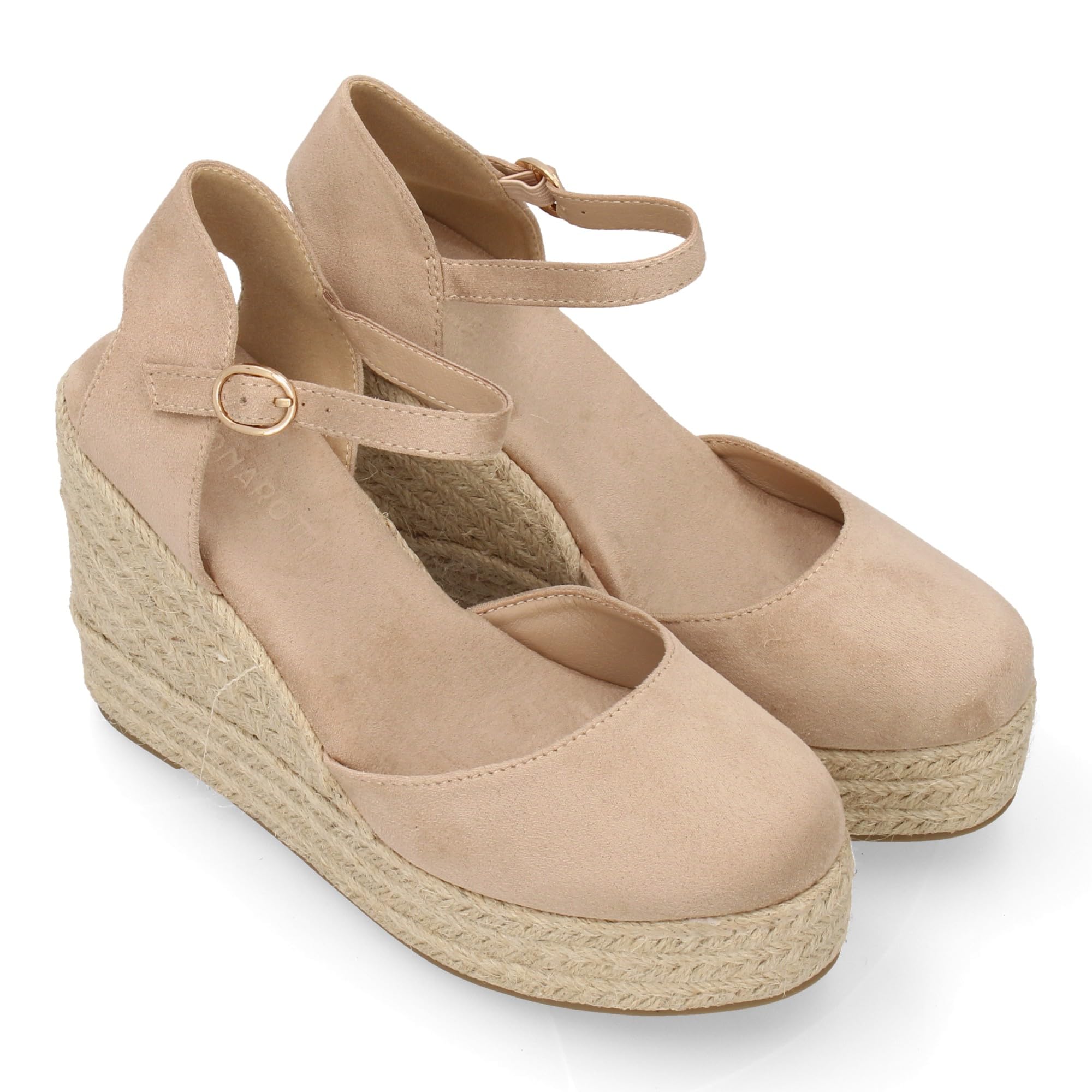 shoes&blues.es Alpargata de Mujer con Cuna y Plataforma, Punta y Talon Cerrados, Cierre de Hebilla en el Tobillo, Monocolor, Cuna de Yute Trenzado Ligera y Comoda para la Temporada Verano.