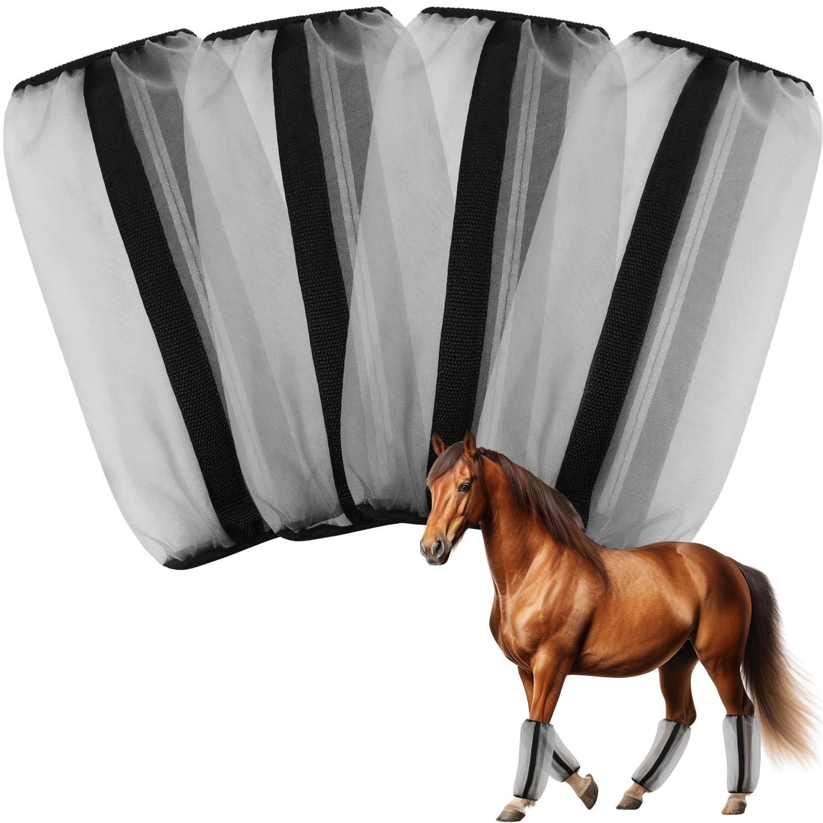 Fliegen Gamaschen Pony Hufschuhe für Pferd Fliegenstiefel für Pferde Anti Mücken Stallgamaschen Pferd Netz Atmungsaktiv 4 Stück Fliegengamaschen für Pferde Locker Sitzend Fly Boots Pferd (Grau)