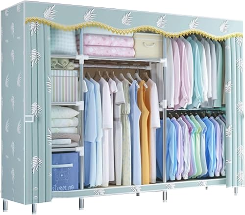 Miniatura 13 de large closets Portable Wardrobe Closet with Pattern Cloth Cover Wardrobe Closet Steel Rack Closet for Clothes Saves Space Storage Closet