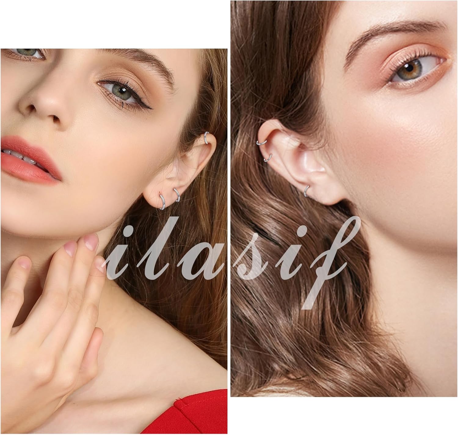 925 Sterling Silver Small Hoop Earrings Set - 14K White Gold Plated Silver Hoop Earrings | Tiny Endless Huggie Hoop Earring Cartilage Earrings for Women - Image 4