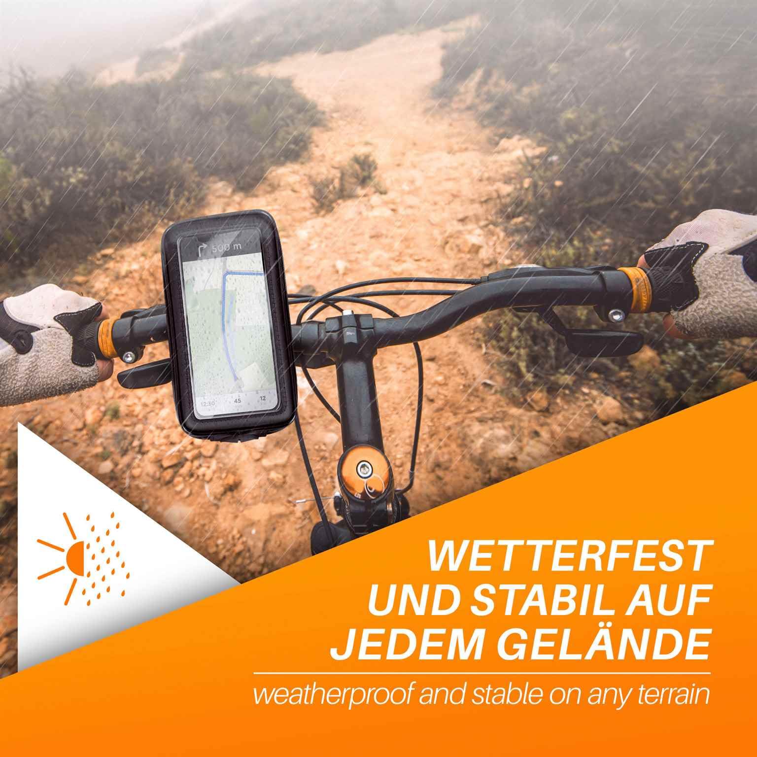 moex Supporto per cellulare per bicicletta compatibile con iPhone 16e – Borsa per manubrio con finestra di visualizzazione, inclinabile e girevole, supporto per manubrio impermeabile, nero