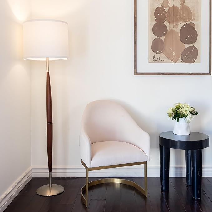 Brightech Brightech Lucas LED Floor Lamp, Modern Light for Living Rooms & Offices, Great Living Room Décor with Drum Shade & Handsome Wood Finish, Bohemian Standing Lamp for Bedroom Reading photo 2