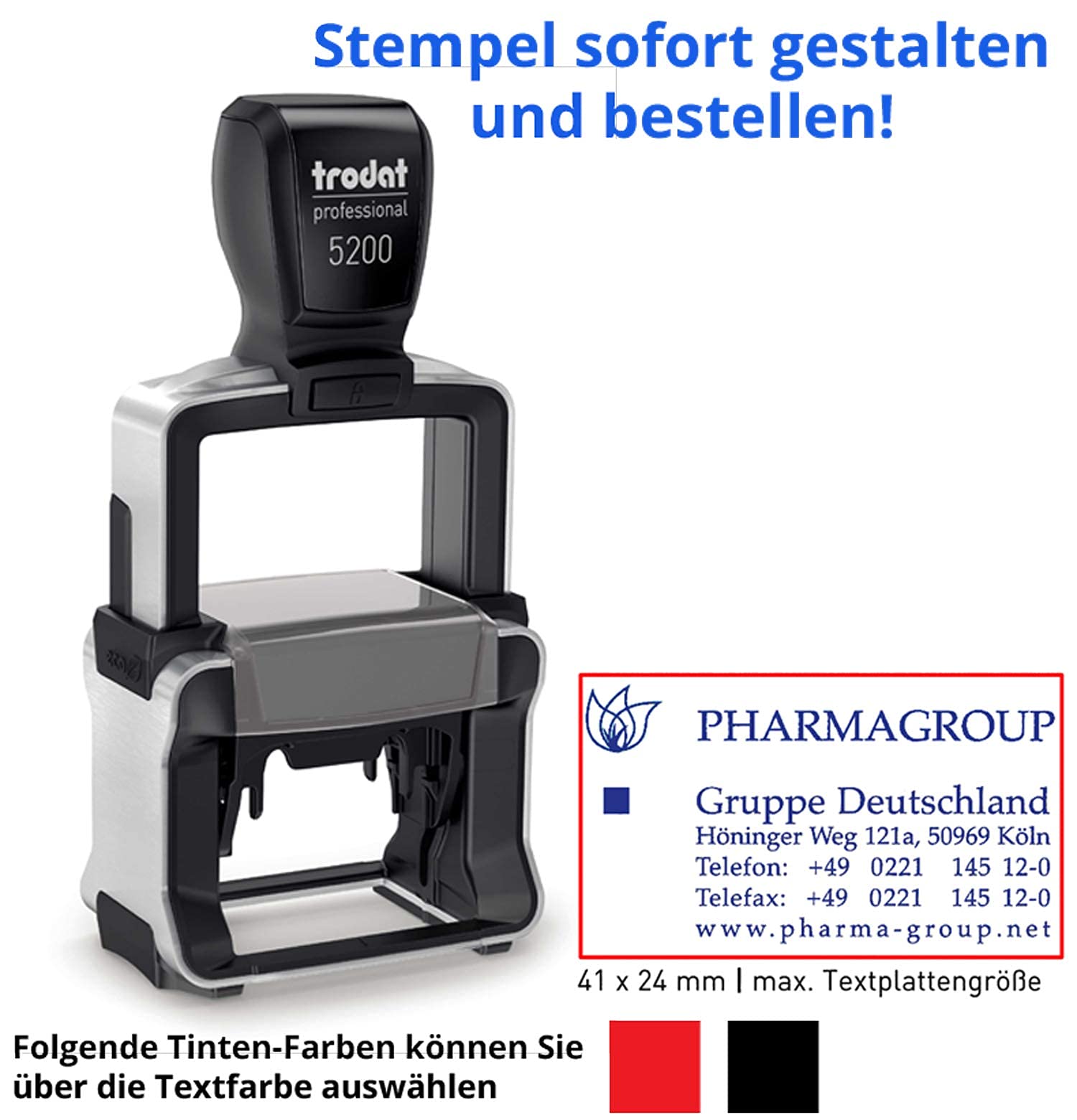 Stempel Trodat Professional 5200-41x24mm - 5-zeiliger Stempel, Metallstempel aus Edelstahl, sehr hochwertig, gleich Online gestalten!!! (Metall)